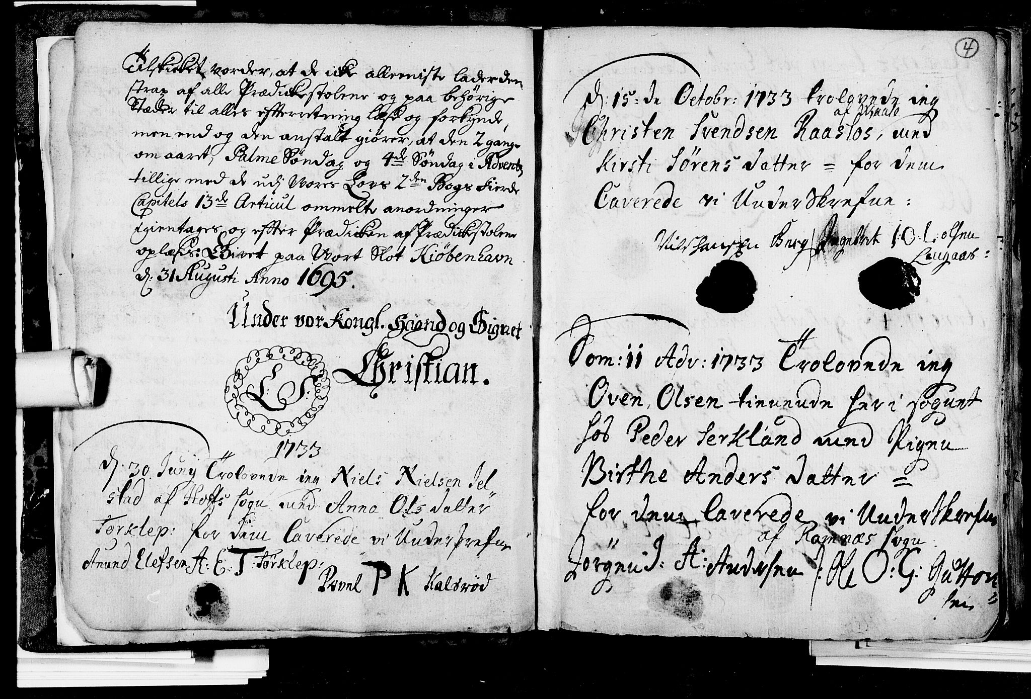 Våle kirkebøker, SAKO/A-334/H/Hb/L0001: Forlovererklæringer nr. 1, 1733-1755, s. 4