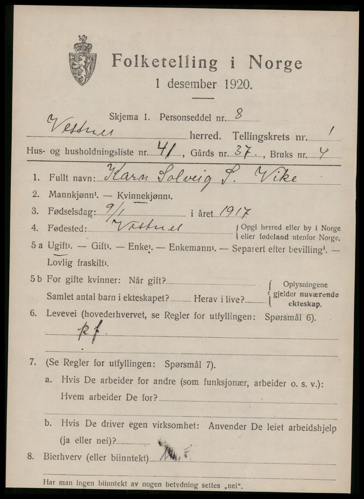 SAT, Folketelling 1920 for 1535 Vestnes herred, 1920, s. 1715