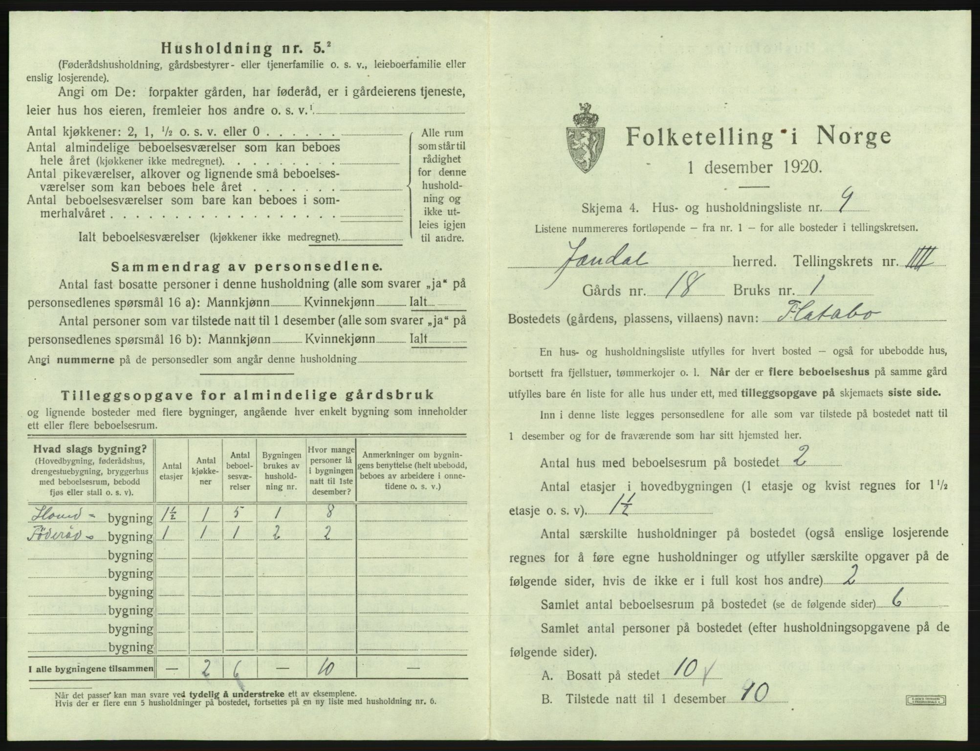 SAB, Folketelling 1920 for 1227 Jondal herred, 1920, s. 318