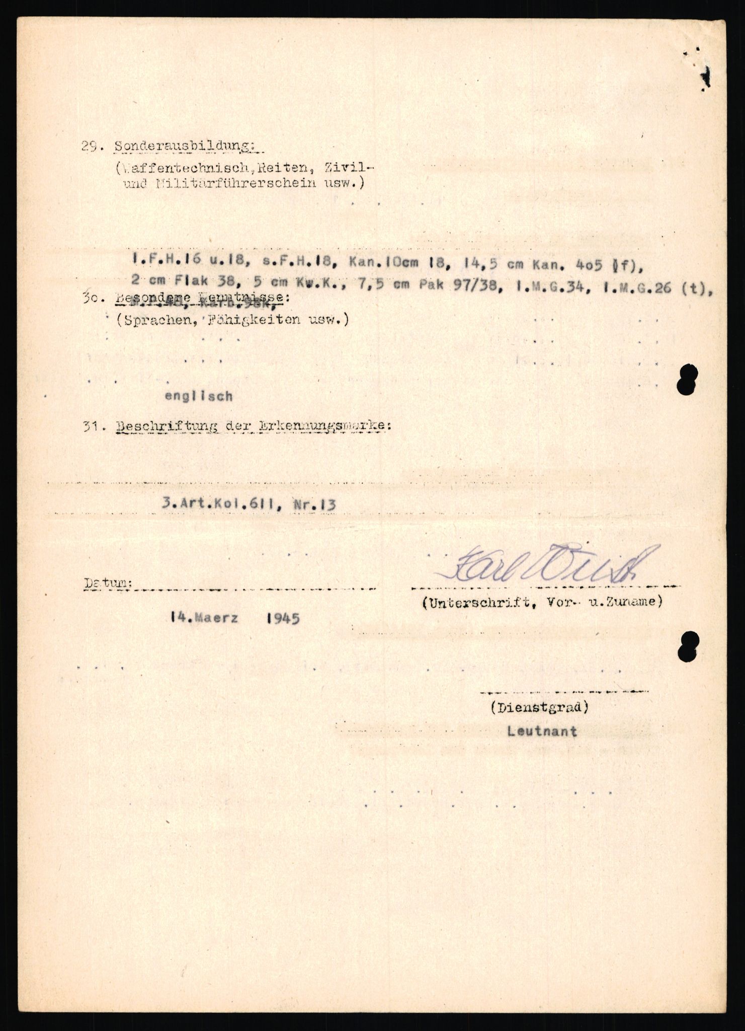 Forsvarets Overkommando. 2 kontor. Arkiv 11.4. Spredte tyske arkivsaker, AV/RA-RAFA-7031/D/Dar/Dara/L0019: Personalbøker og diverse, 1940-1945, s. 627