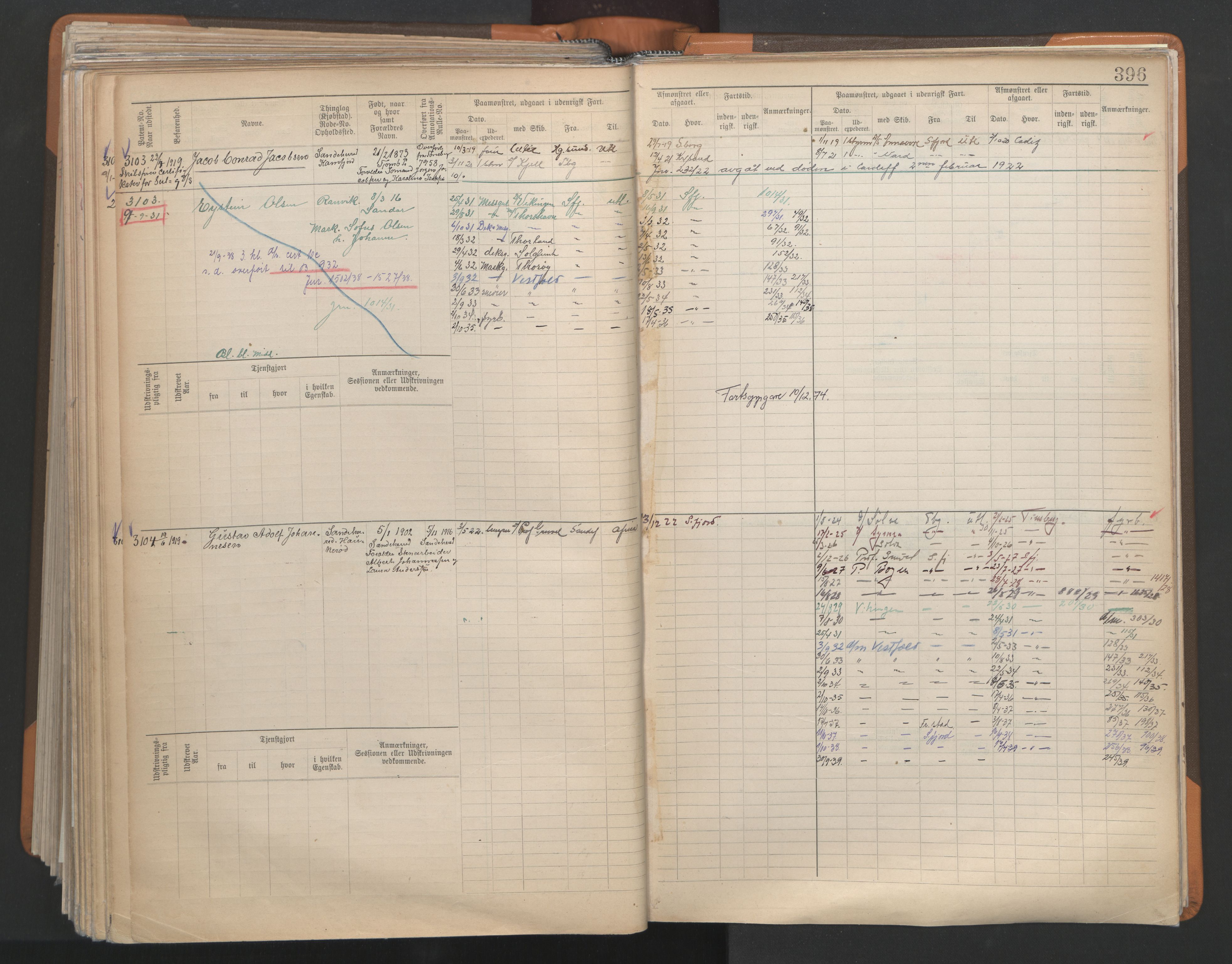 Sandefjord innrulleringskontor, AV/SAKO-A-788/F/Fb/L0009: Hovedrulle, 1897, s. 396