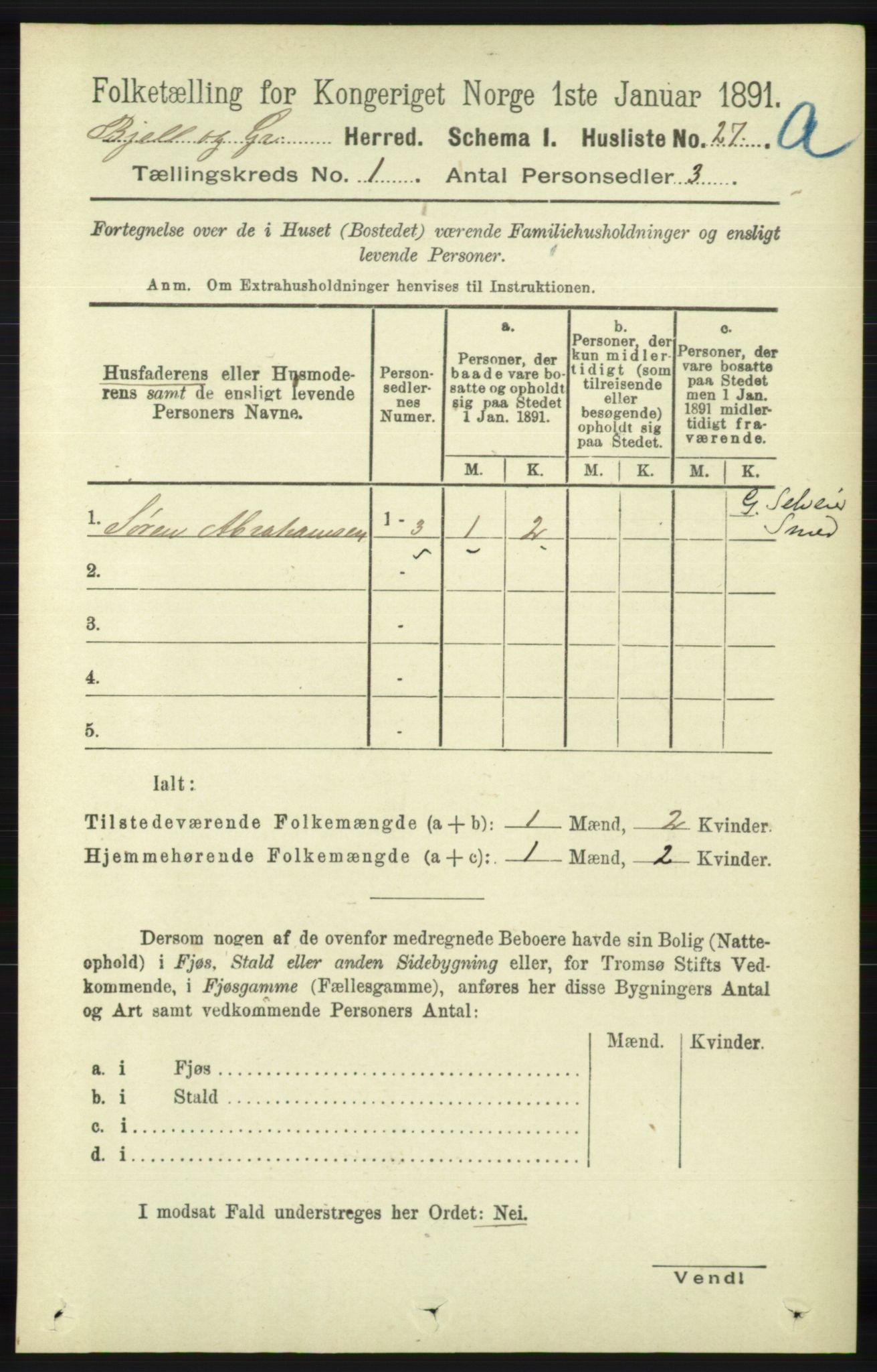 RA, Folketelling 1891 for 1024 Bjelland og Grindheim herred, 1891, s. 49