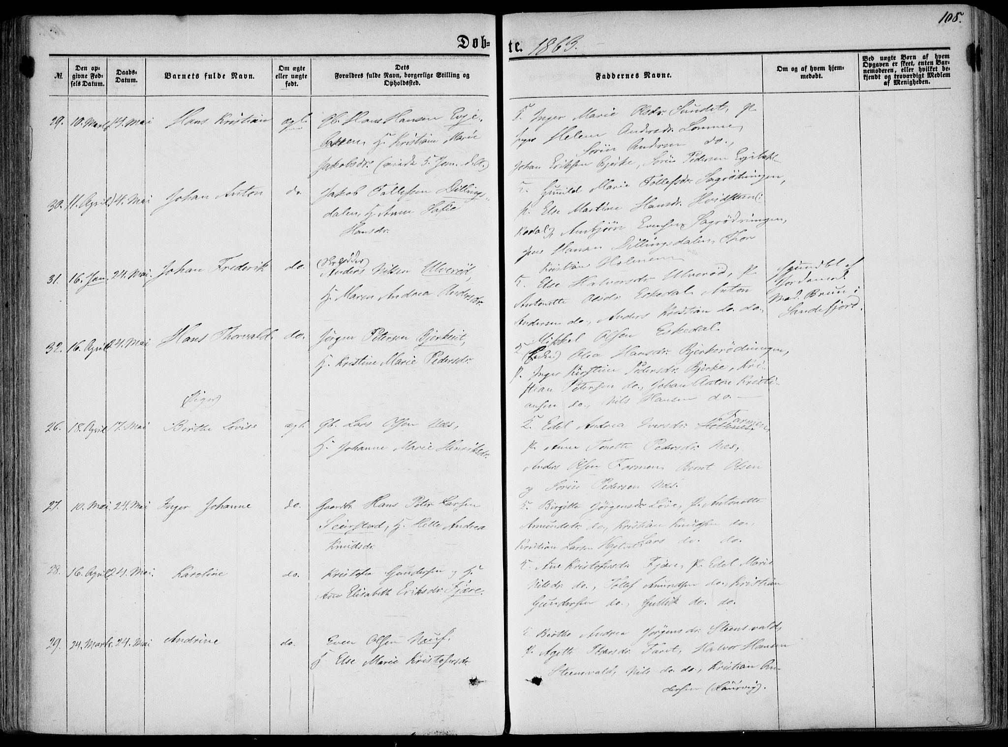 Hedrum kirkebøker, AV/SAKO-A-344/F/Fa/L0007: Ministerialbok nr. I 7, 1857-1868, s. 108