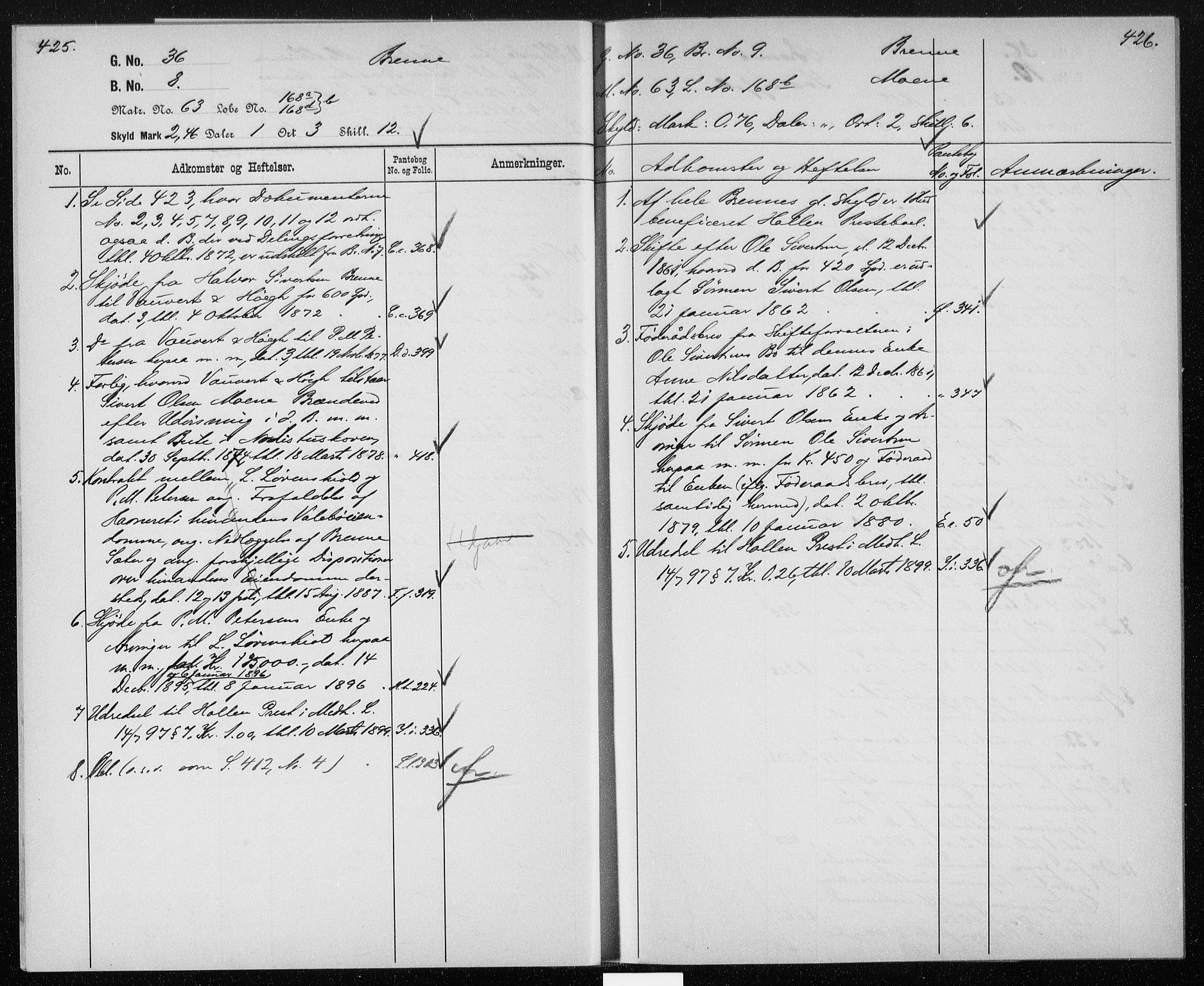 Gjerpen sorenskriveri, AV/SAKO-A-216/G/Gb/Gbb/L0004: Panteregister nr. II 4, s. 425-426