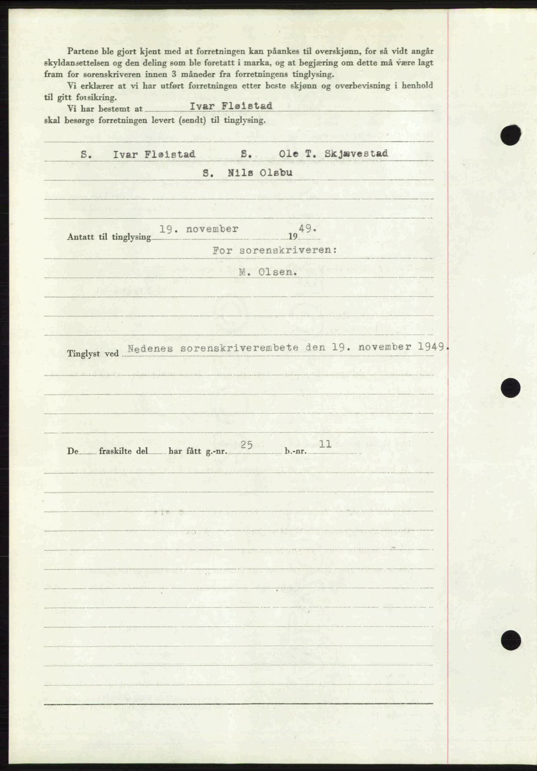 Nedenes sorenskriveri, SAK/1221-0006/G/Gb/Gba/L0061: Pantebok nr. A13, 1949-1949, Dagboknr: 1852/1949