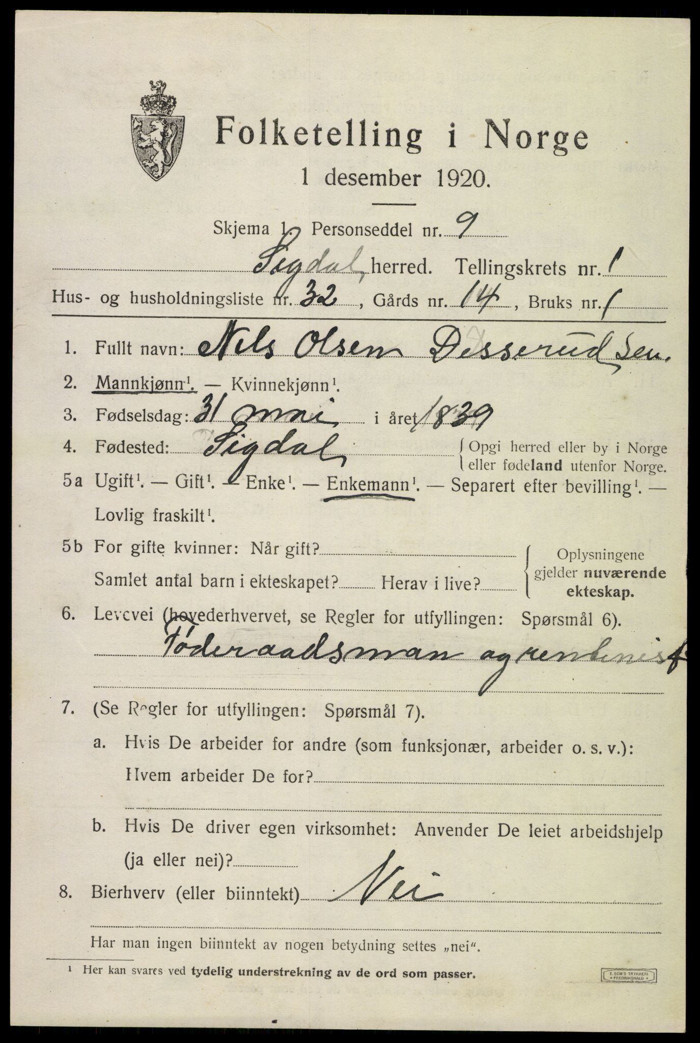 SAKO, Folketelling 1920 for 0621 Sigdal herred, 1920, s. 1796