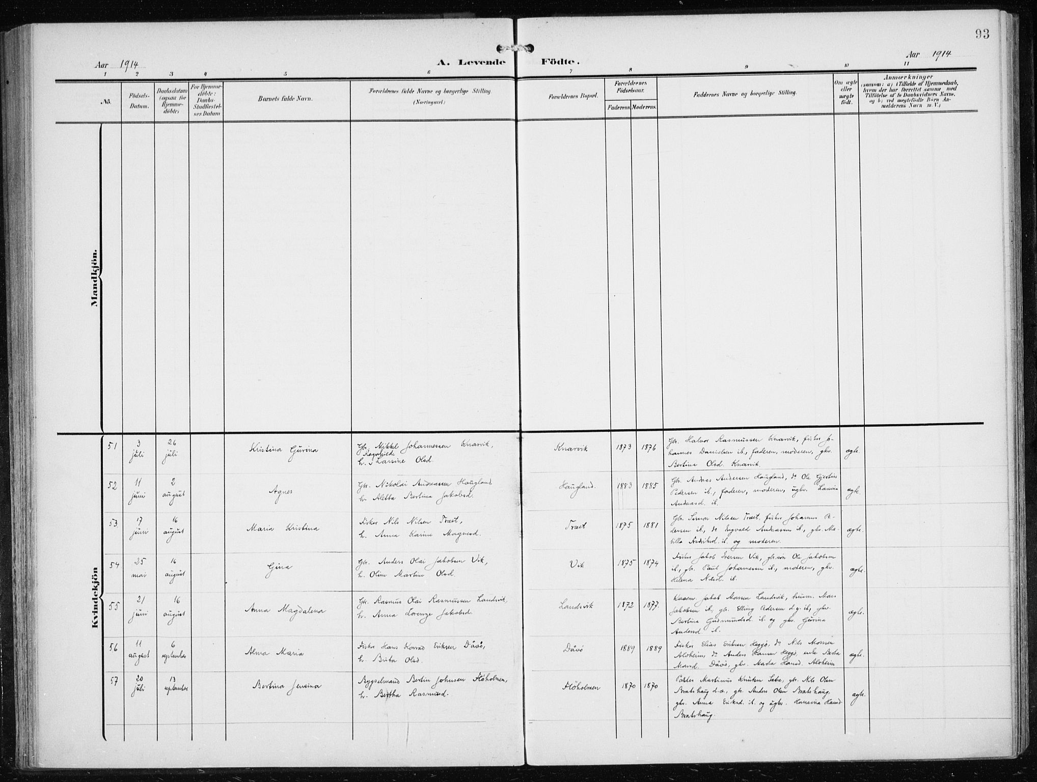 Herdla Sokneprestembete, AV/SAB-A-75701/H/Haa: Ministerialbok nr. A 5, 1905-1918, s. 93