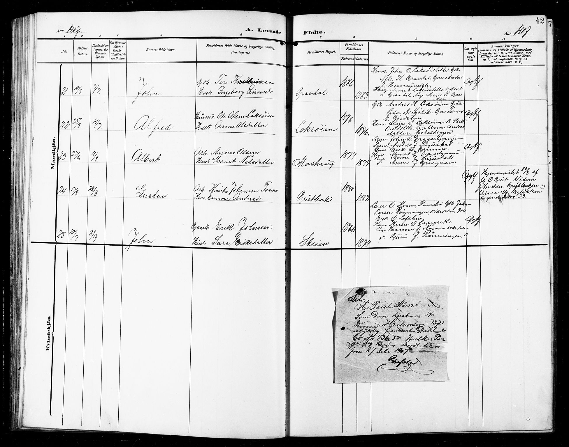 Ministerialprotokoller, klokkerbøker og fødselsregistre - Sør-Trøndelag, SAT/A-1456/672/L0864: Klokkerbok nr. 672C03, 1902-1914, s. 42