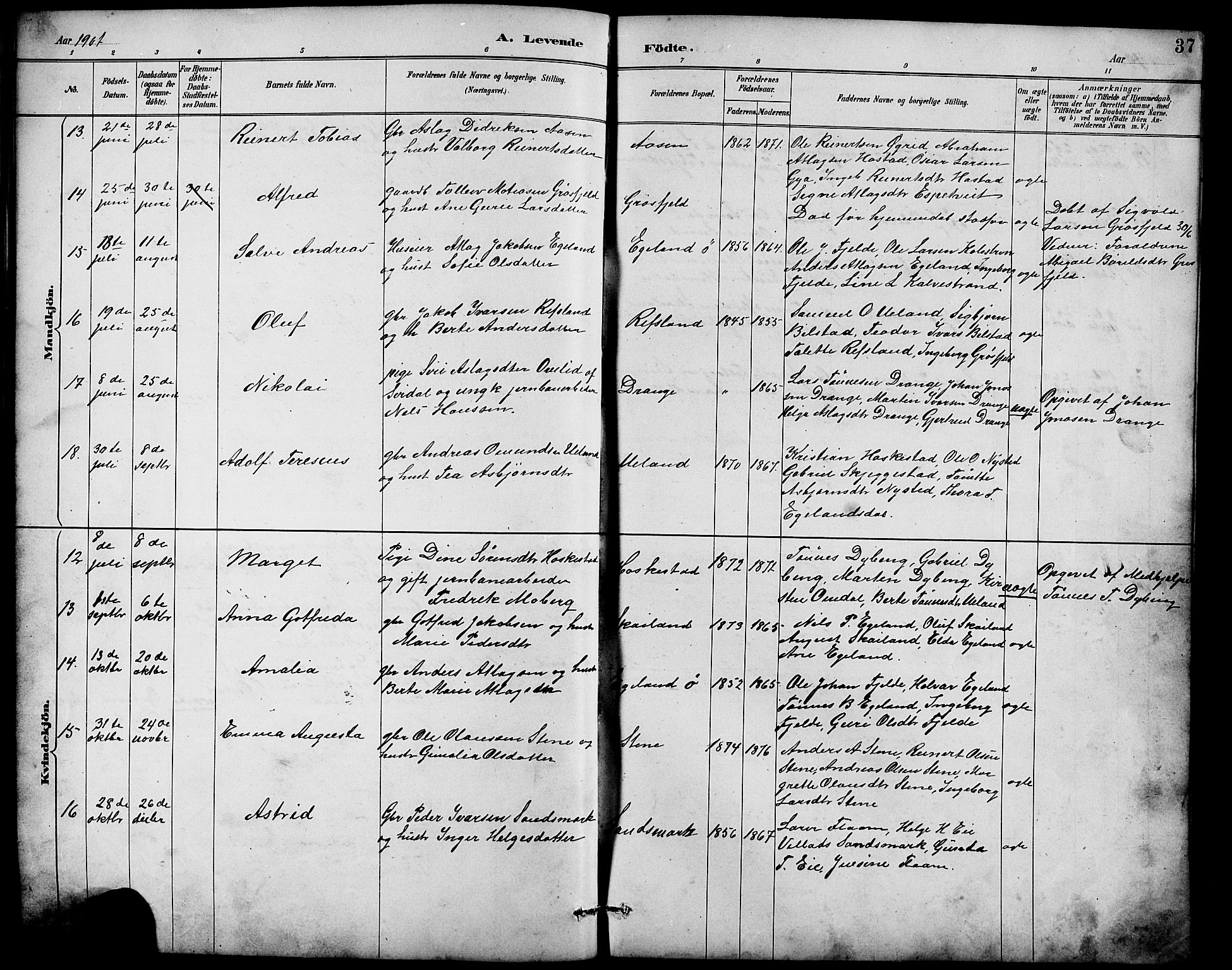 Lund sokneprestkontor, AV/SAST-A-101809/S07/L0007: Klokkerbok nr. B 7, 1890-1925, s. 37