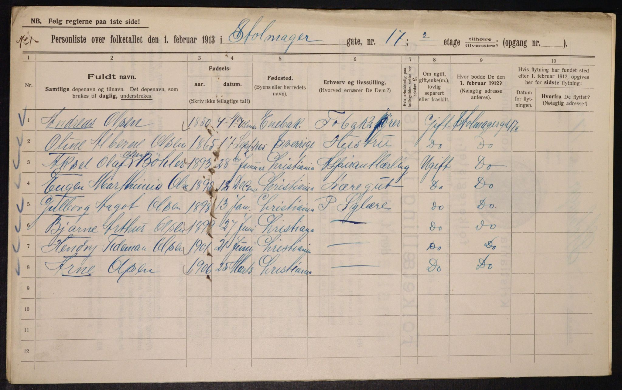 OBA, Kommunal folketelling 1.2.1913 for Kristiania, 1913, s. 102899