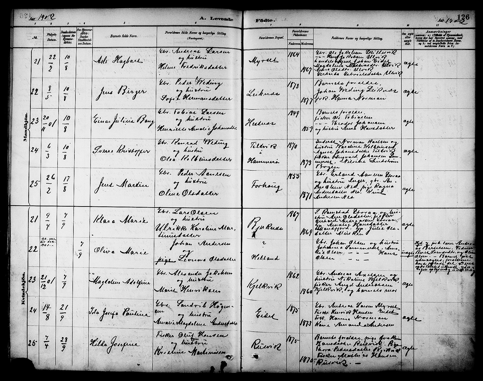 Ministerialprotokoller, klokkerbøker og fødselsregistre - Nordland, AV/SAT-A-1459/861/L0869: Ministerialbok nr. 861A04, 1889-1903, s. 126