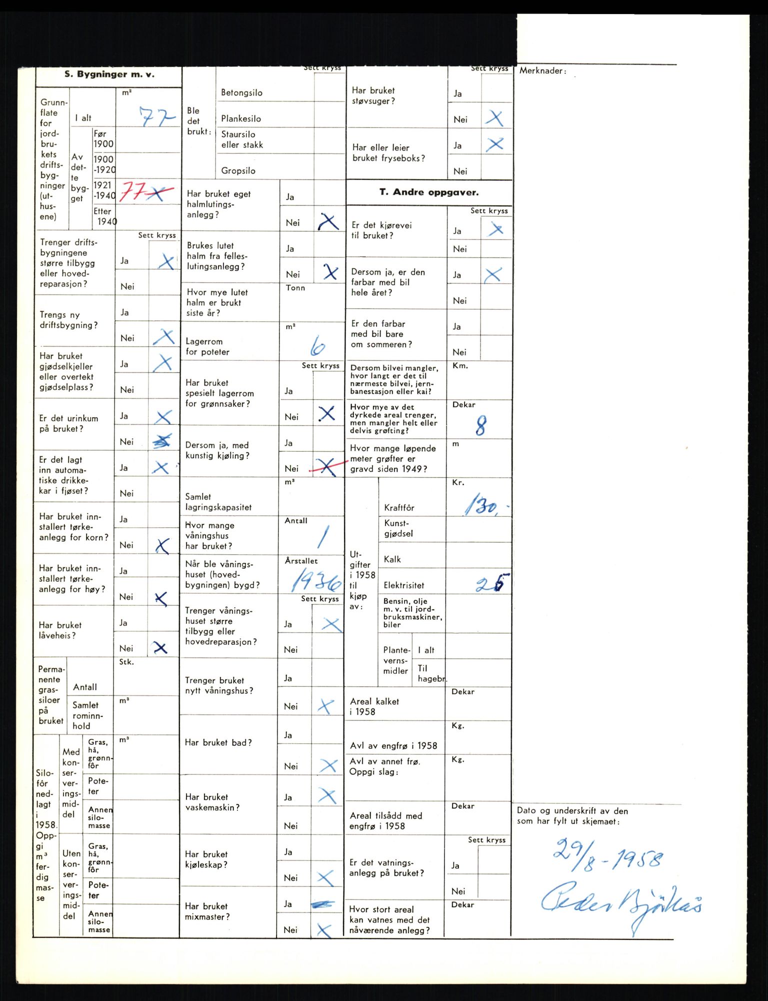 Statistisk sentralbyrå, Næringsøkonomiske emner, Jordbruk, skogbruk, jakt, fiske og fangst, AV/RA-S-2234/G/Gd/L0656: Troms: 1924 Målselv (kl. 0-3) og 1925 Sørreisa, 1959, s. 1437