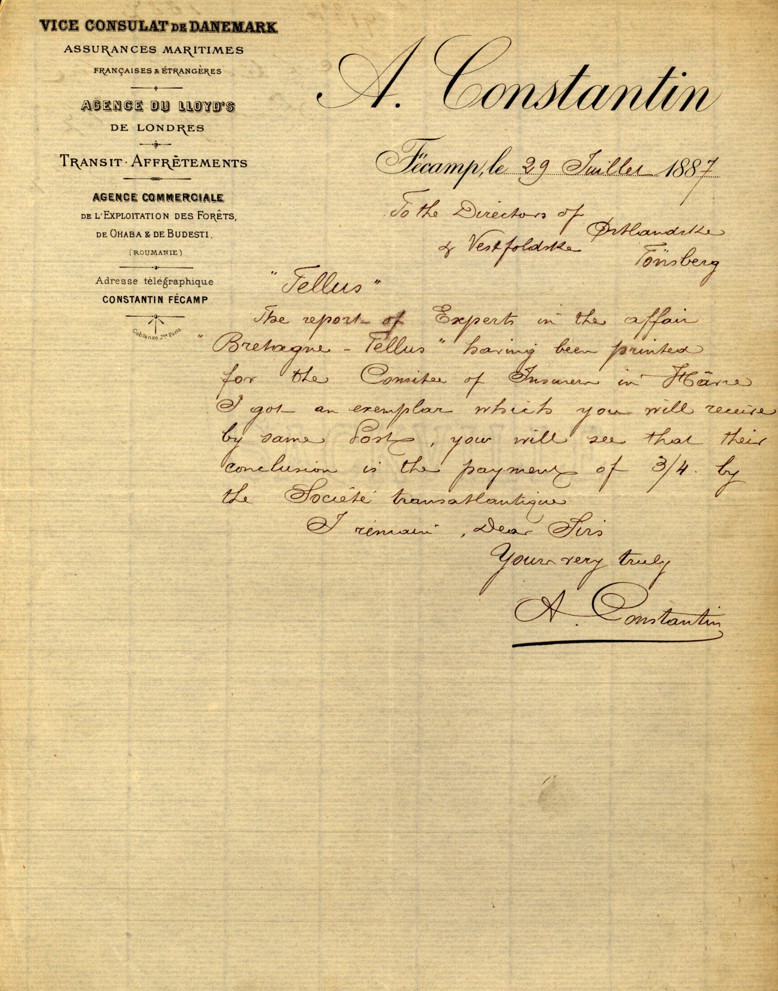 Pa 63 - Østlandske skibsassuranceforening, VEMU/A-1079/G/Ga/L0020/0001: Havaridokumenter / Tellus, Telanak, Wilhelmine, 1887, s. 82