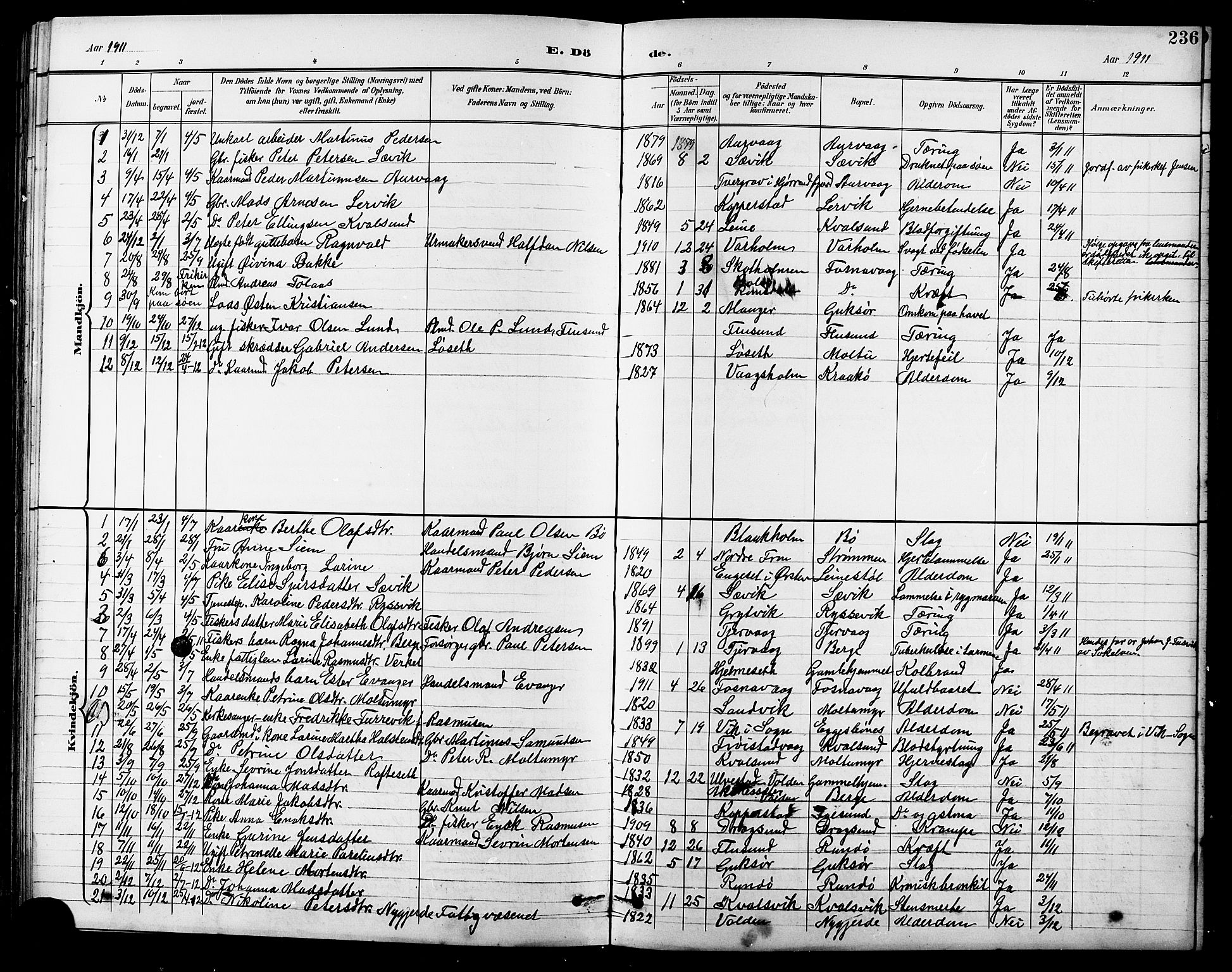 Ministerialprotokoller, klokkerbøker og fødselsregistre - Møre og Romsdal, AV/SAT-A-1454/507/L0082: Klokkerbok nr. 507C05, 1896-1914, s. 236