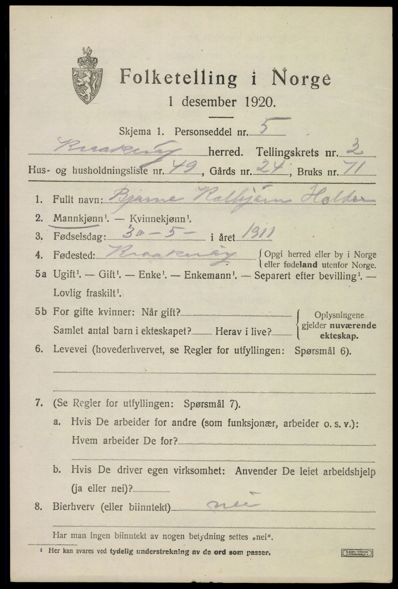 SAO, Folketelling 1920 for 0133 Kråkerøy herred, 1920, s. 3338