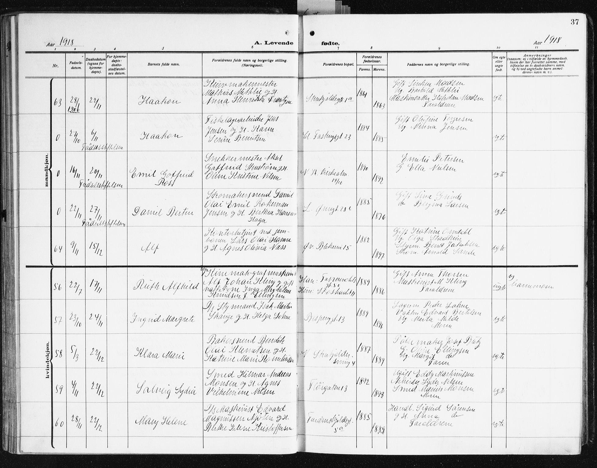 Korskirken sokneprestembete, AV/SAB-A-76101/H/Hab: Klokkerbok nr. B 12, 1917-1942, s. 37