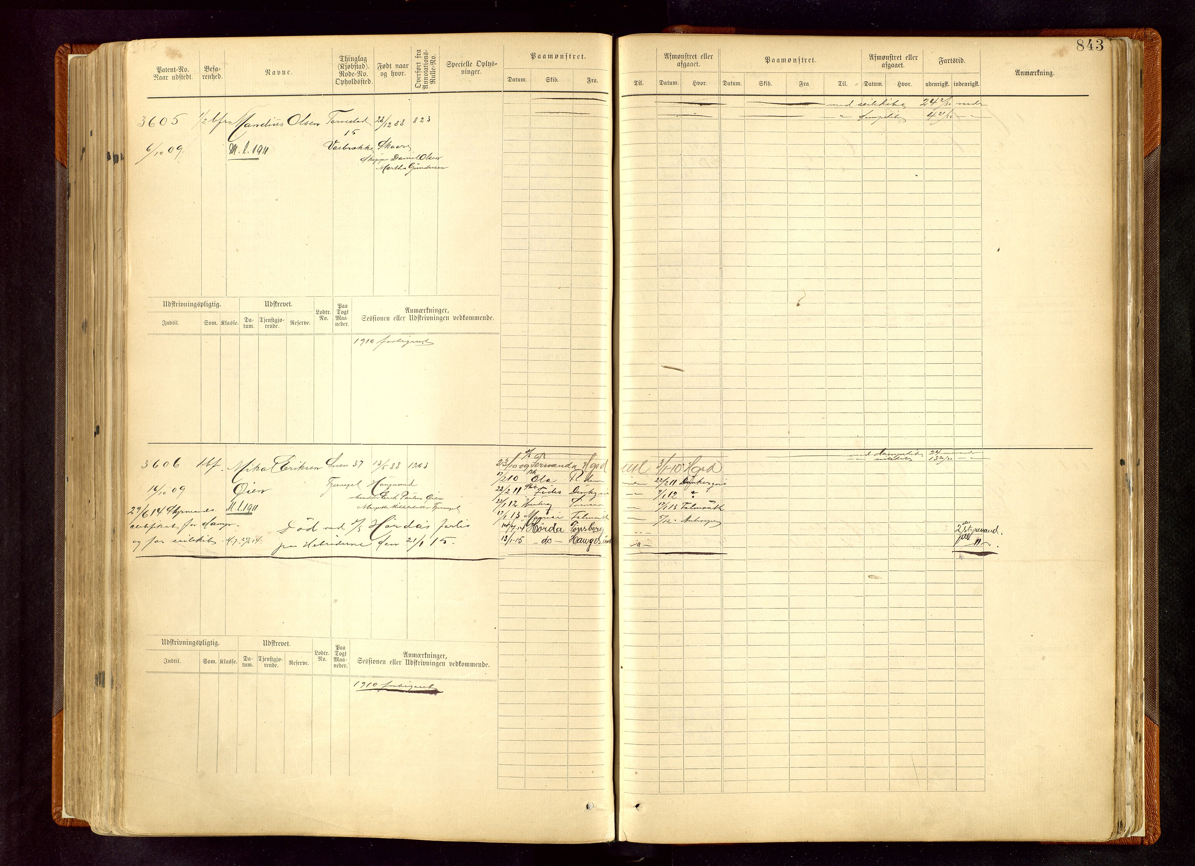 Haugesund sjømannskontor, AV/SAST-A-102007/F/Fb/Fbb/L0008: Sjøfartsrulle Haugesund krets nr. 1923-3832, 1885-1948, s. 843