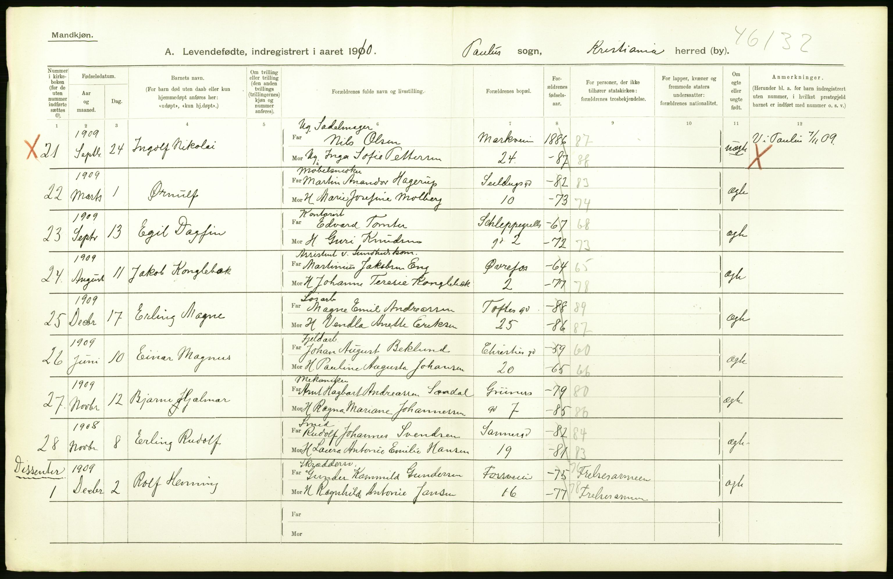 Statistisk sentralbyrå, Sosiodemografiske emner, Befolkning, AV/RA-S-2228/D/Df/Dfa/Dfah/L0006: Kristiania: Levendefødte menn., 1910, s. 302