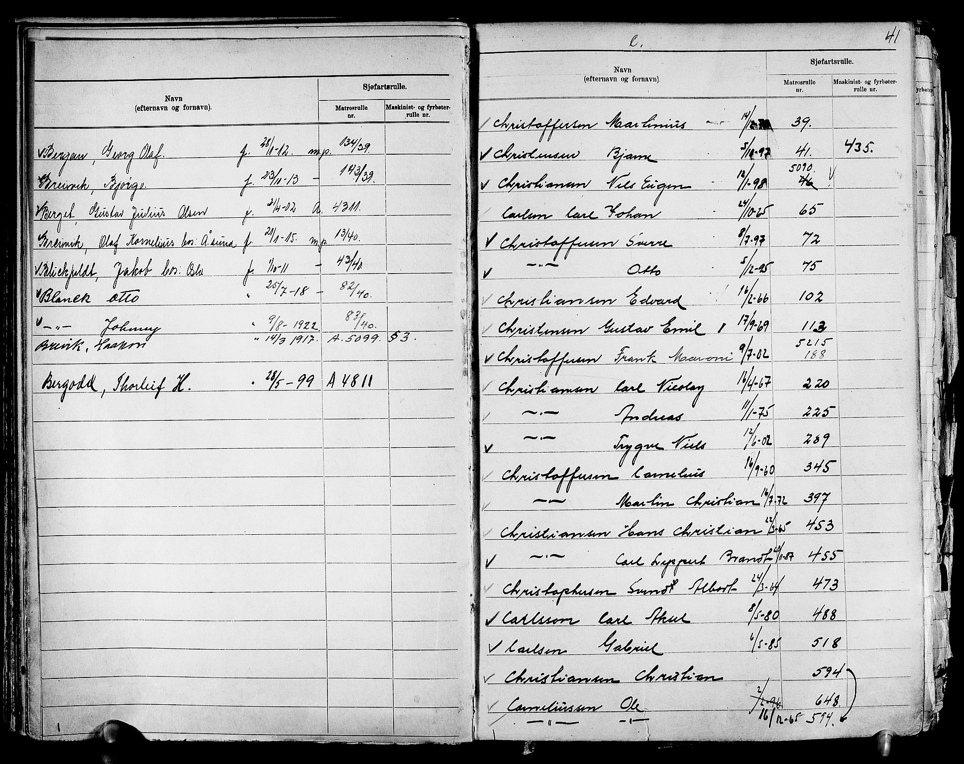 Drammen innrulleringsdistrikt, SAKO/A-781/G/Ga/L0001: Navneregister til rullene, 1860-1948, s. 45