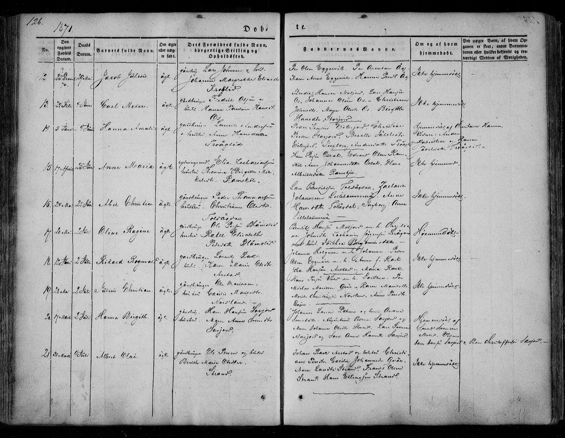 Ministerialprotokoller, klokkerbøker og fødselsregistre - Nordland, AV/SAT-A-1459/846/L0644: Ministerialbok nr. 846A02, 1837-1872, s. 126