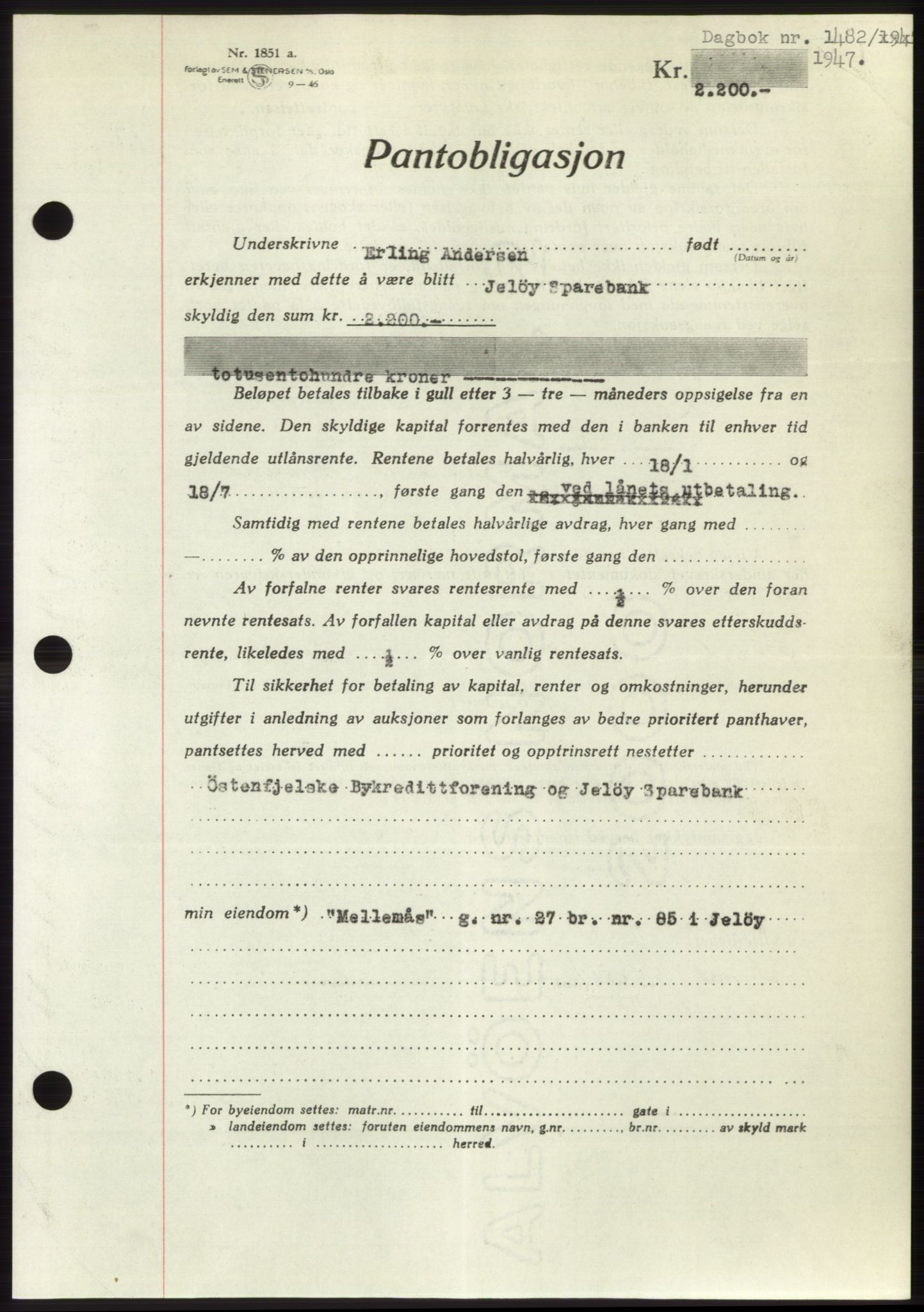 Moss sorenskriveri, SAO/A-10168: Pantebok nr. B17, 1947-1947, Dagboknr: 1482/1947