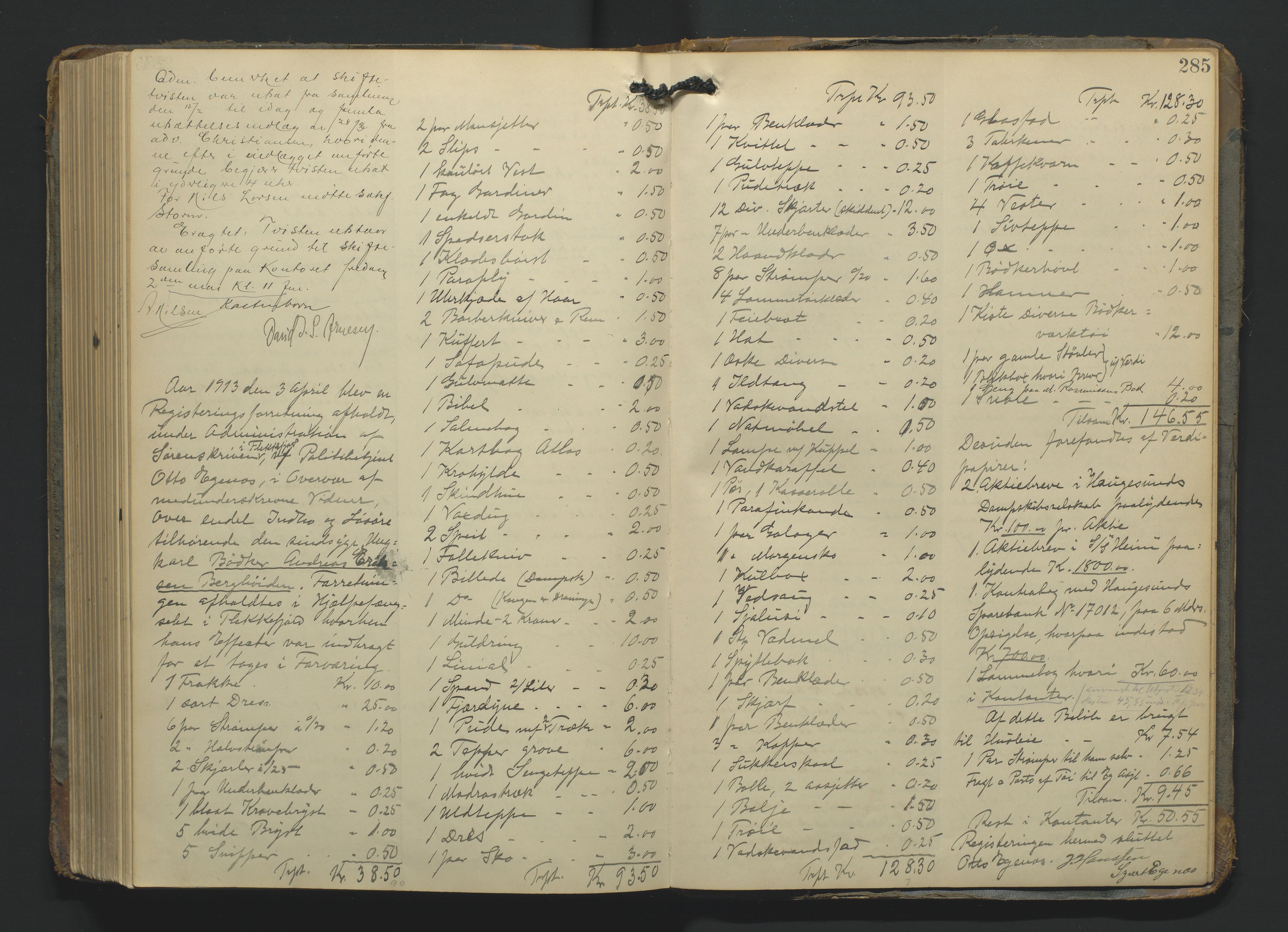 Flekkefjord byfogd, AV/SAK-1222-0002/H/Hc/L0004: Skifteprotokoll nr. 4, 1900-1913, s. 285