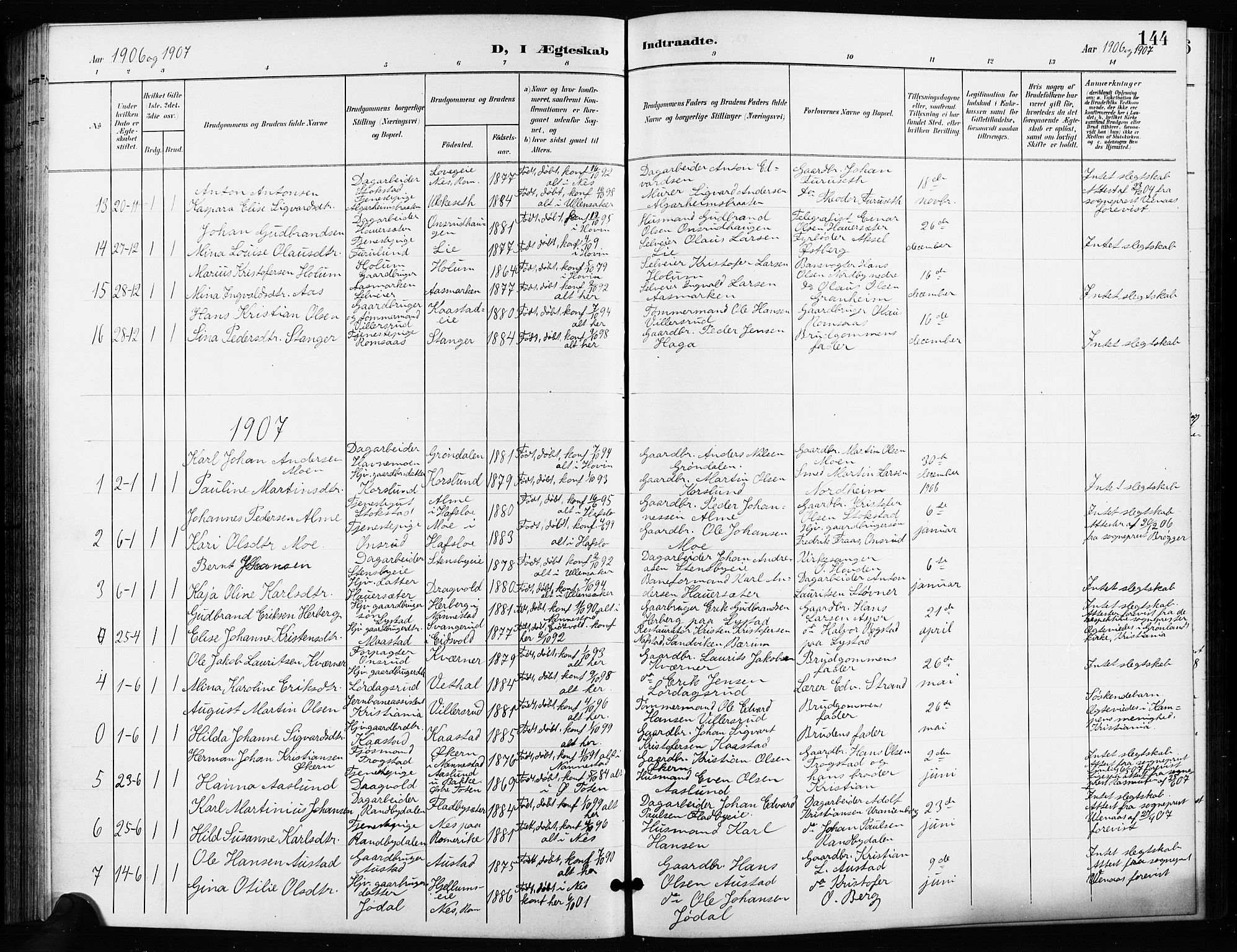 Ullensaker prestekontor Kirkebøker, AV/SAO-A-10236a/G/Ga/L0002: Klokkerbok nr. I 2, 1901-1913, s. 144