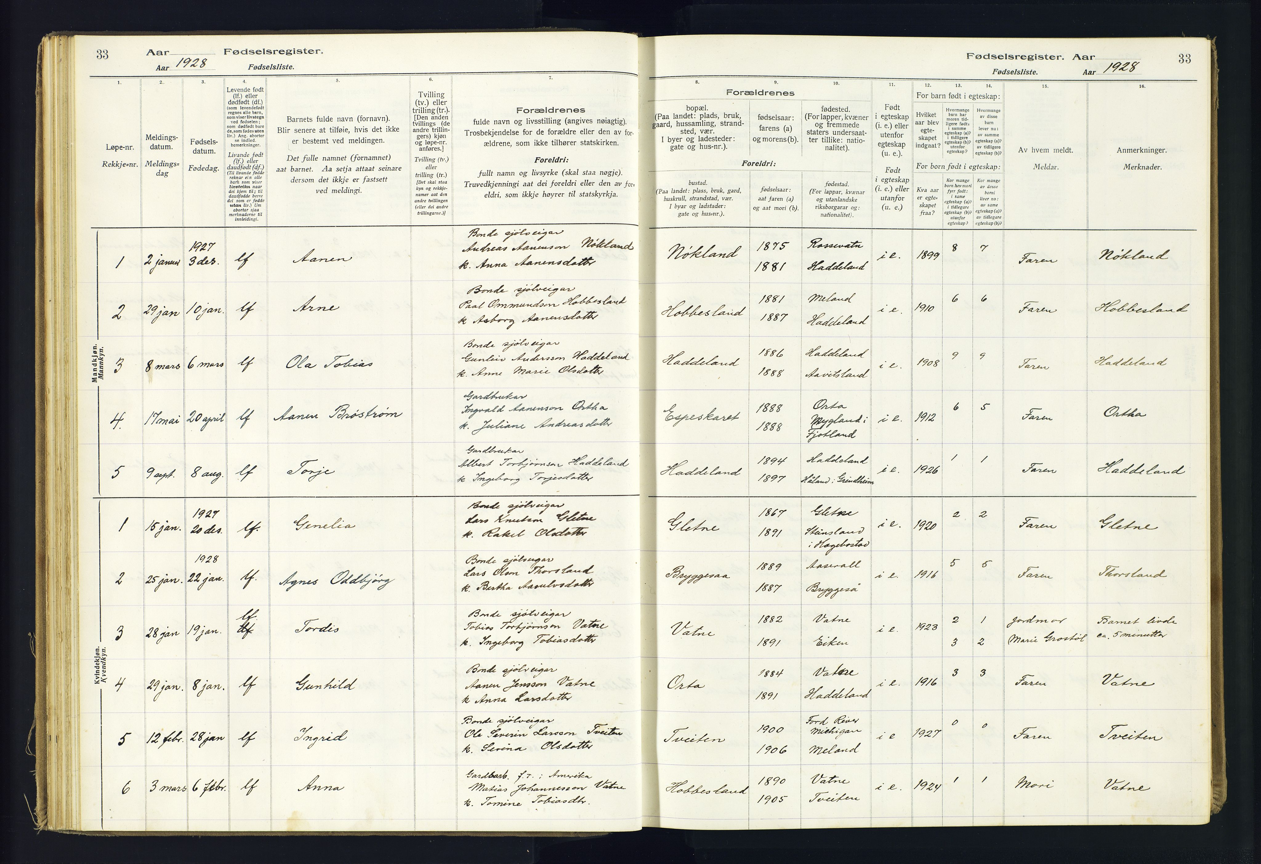 Hægebostad sokneprestkontor, SAK/1111-0024/J/Ja/L0002: Fødselsregister nr. II.6.8, 1916-1982, s. 33