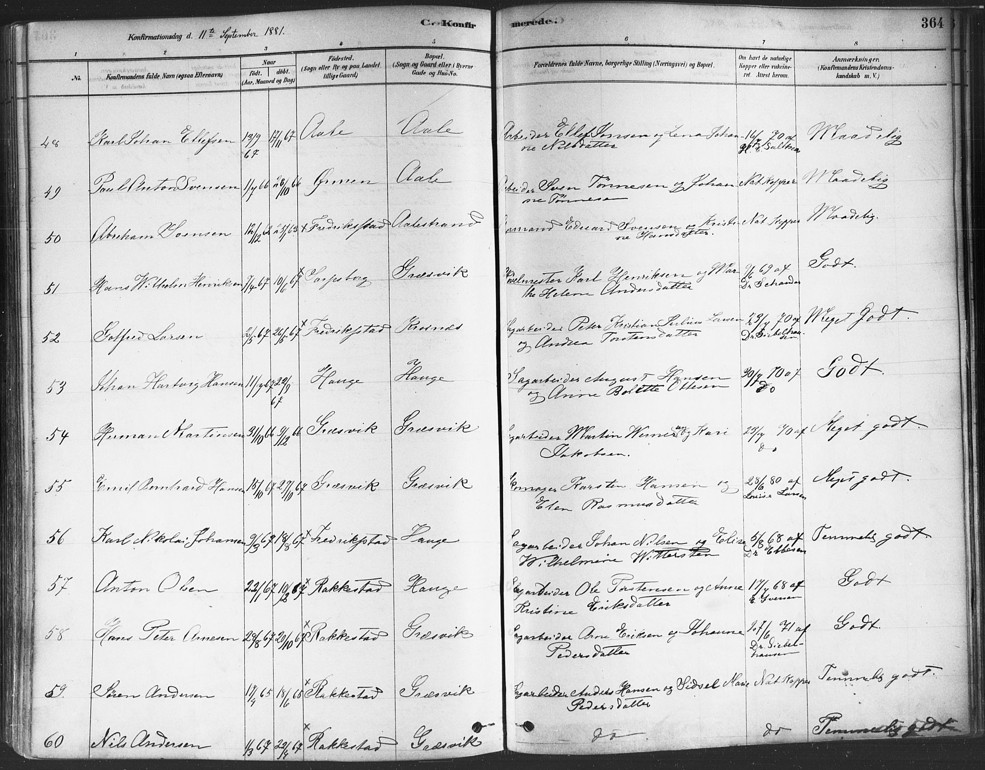 Onsøy prestekontor Kirkebøker, AV/SAO-A-10914/F/Fa/L0005: Ministerialbok nr. I 5, 1878-1898, s. 364