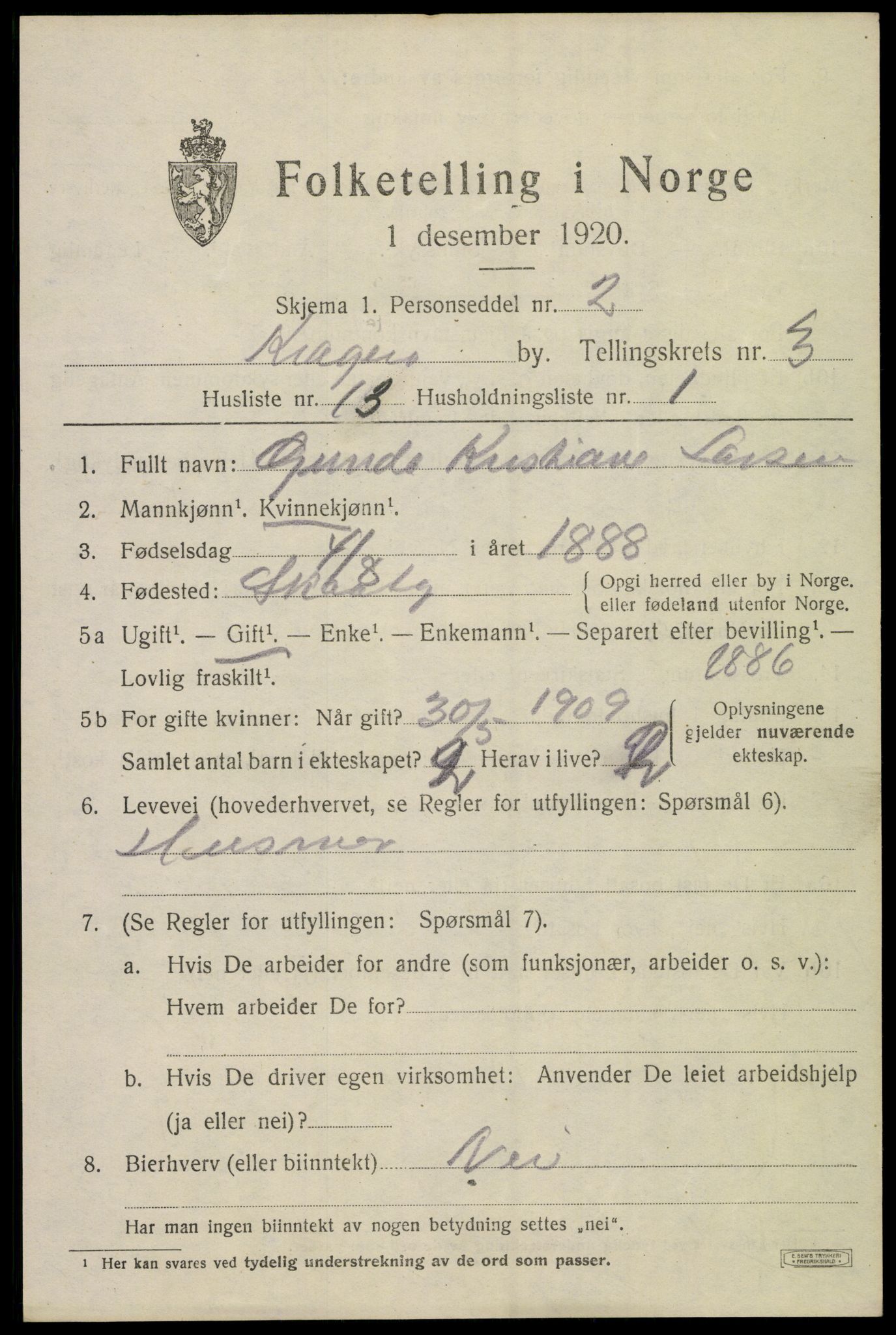 SAKO, Folketelling 1920 for 0801 Kragerø kjøpstad, 1920, s. 7233