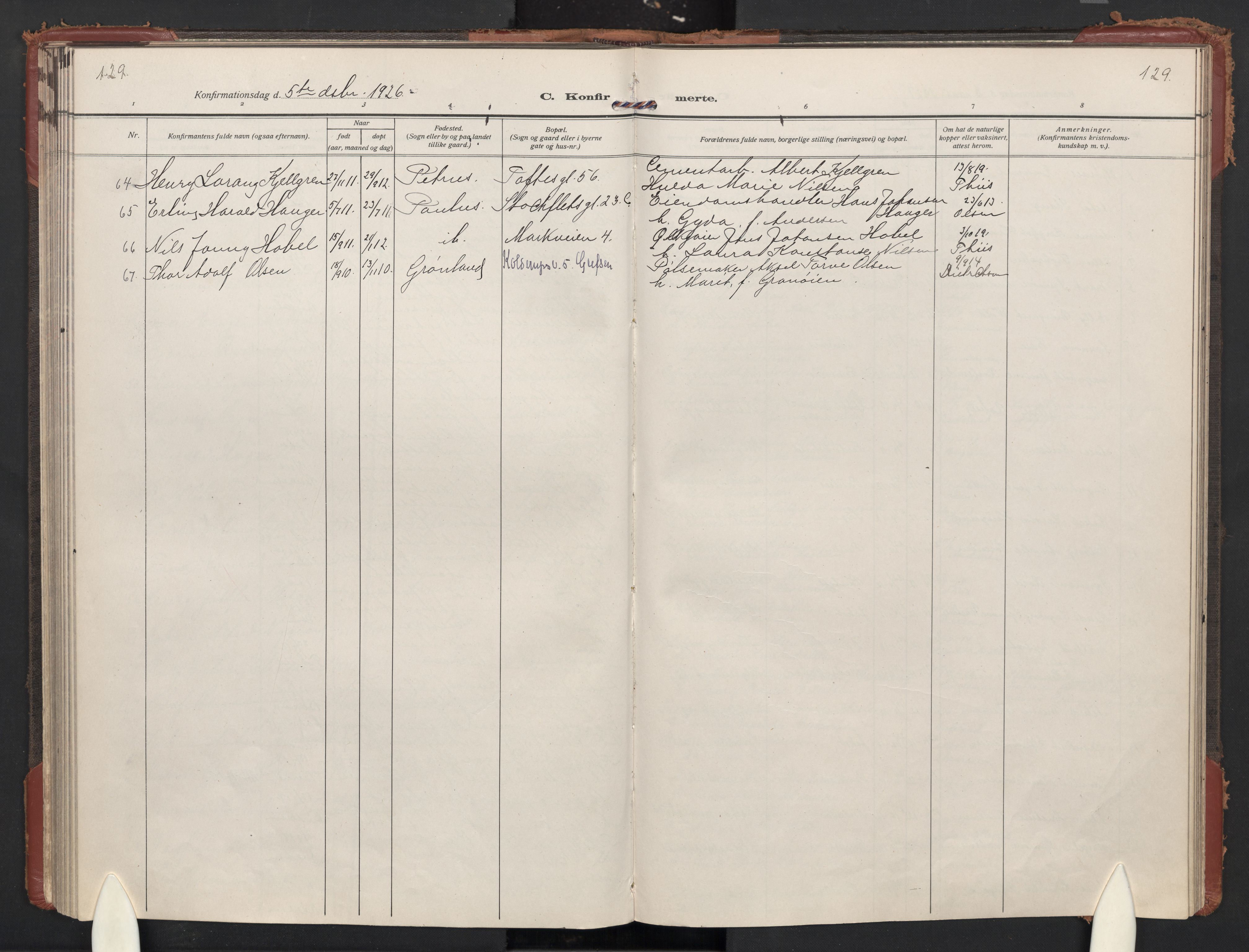 Paulus prestekontor Kirkebøker, AV/SAO-A-10871/F/Fa/L0026: Ministerialbok nr. 26, 1920-1932, s. 129