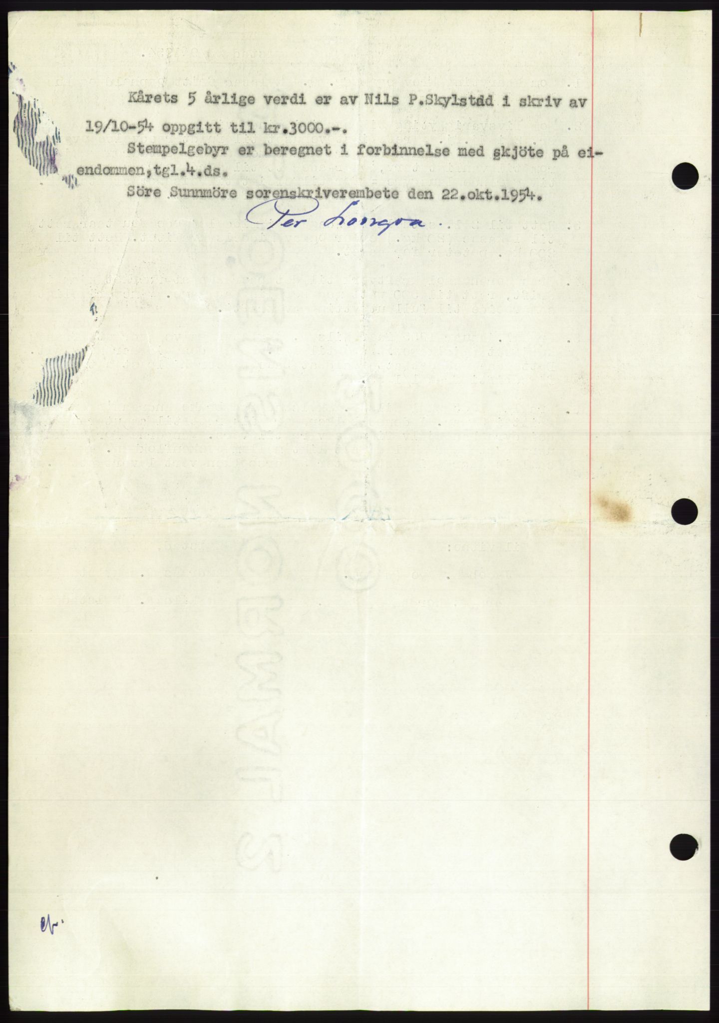 Søre Sunnmøre sorenskriveri, AV/SAT-A-4122/1/2/2C/L0099: Pantebok nr. 25A, 1954-1954, Dagboknr: 2768/1954