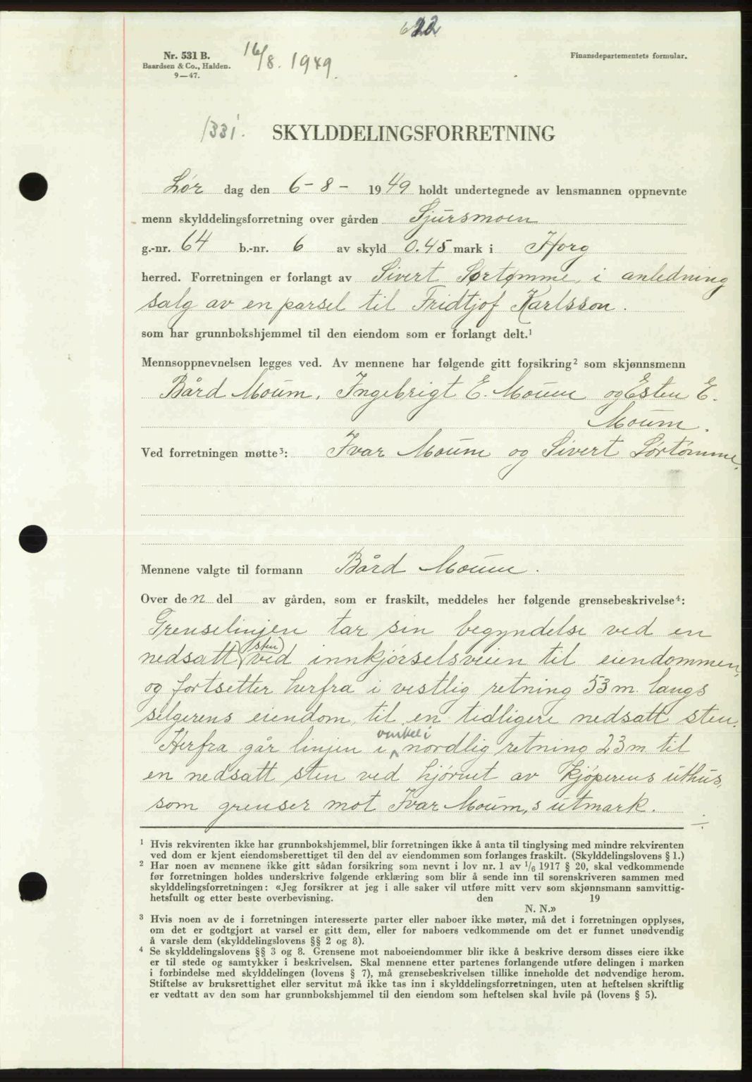 Gauldal sorenskriveri, SAT/A-0014/1/2/2C: Pantebok nr. A8, 1949-1949, Dagboknr: 1331/1949
