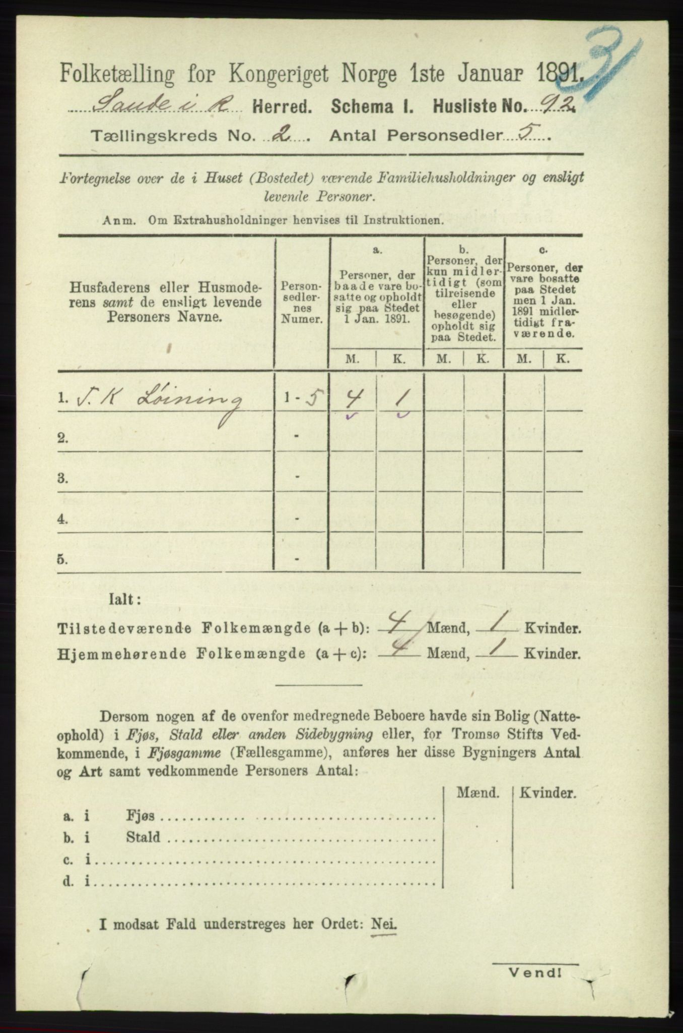 RA, Folketelling 1891 for 1135 Sauda herred, 1891, s. 616