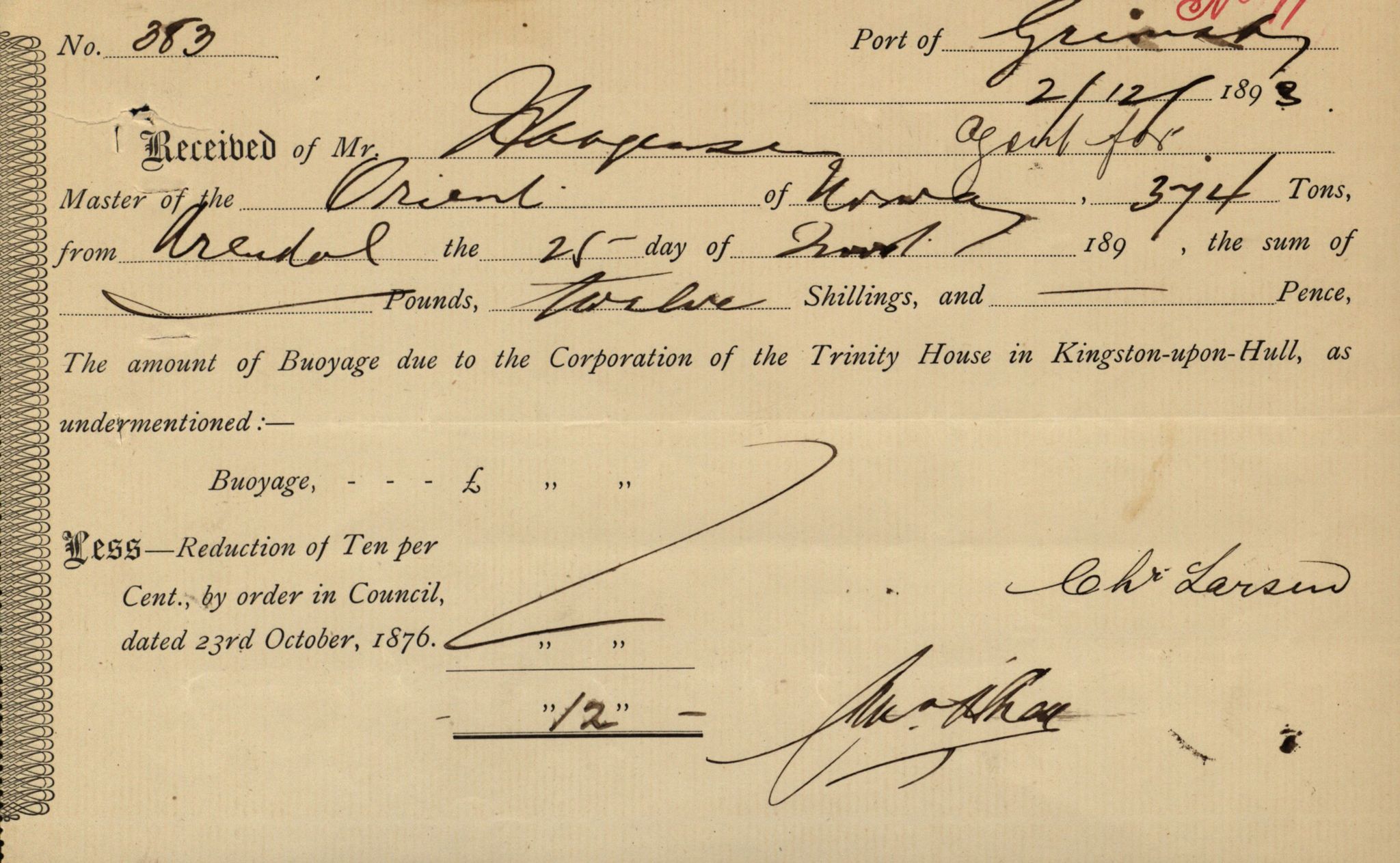 Pa 63 - Østlandske skibsassuranceforening, VEMU/A-1079/G/Ga/L0030/0004: Havaridokumenter / Riga, Punctum, Poseidon, Dovre, Bengal, Maitland, Orient, 1893, s. 77