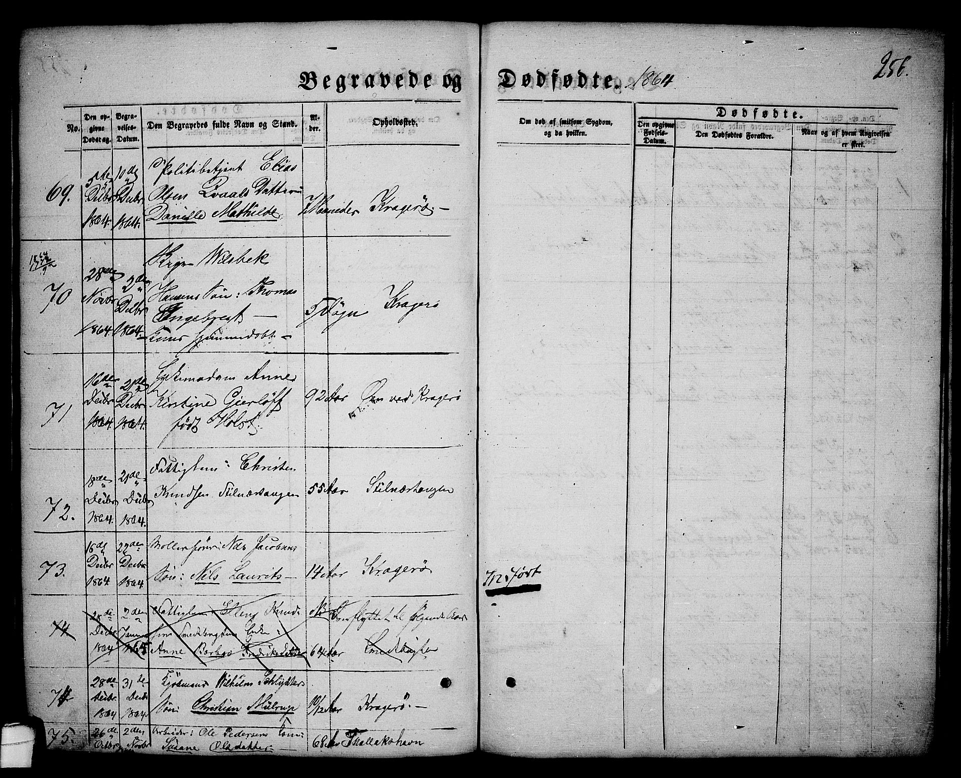 Kragerø kirkebøker, AV/SAKO-A-278/G/Ga/L0004: Klokkerbok nr. 4, 1853-1865, s. 256