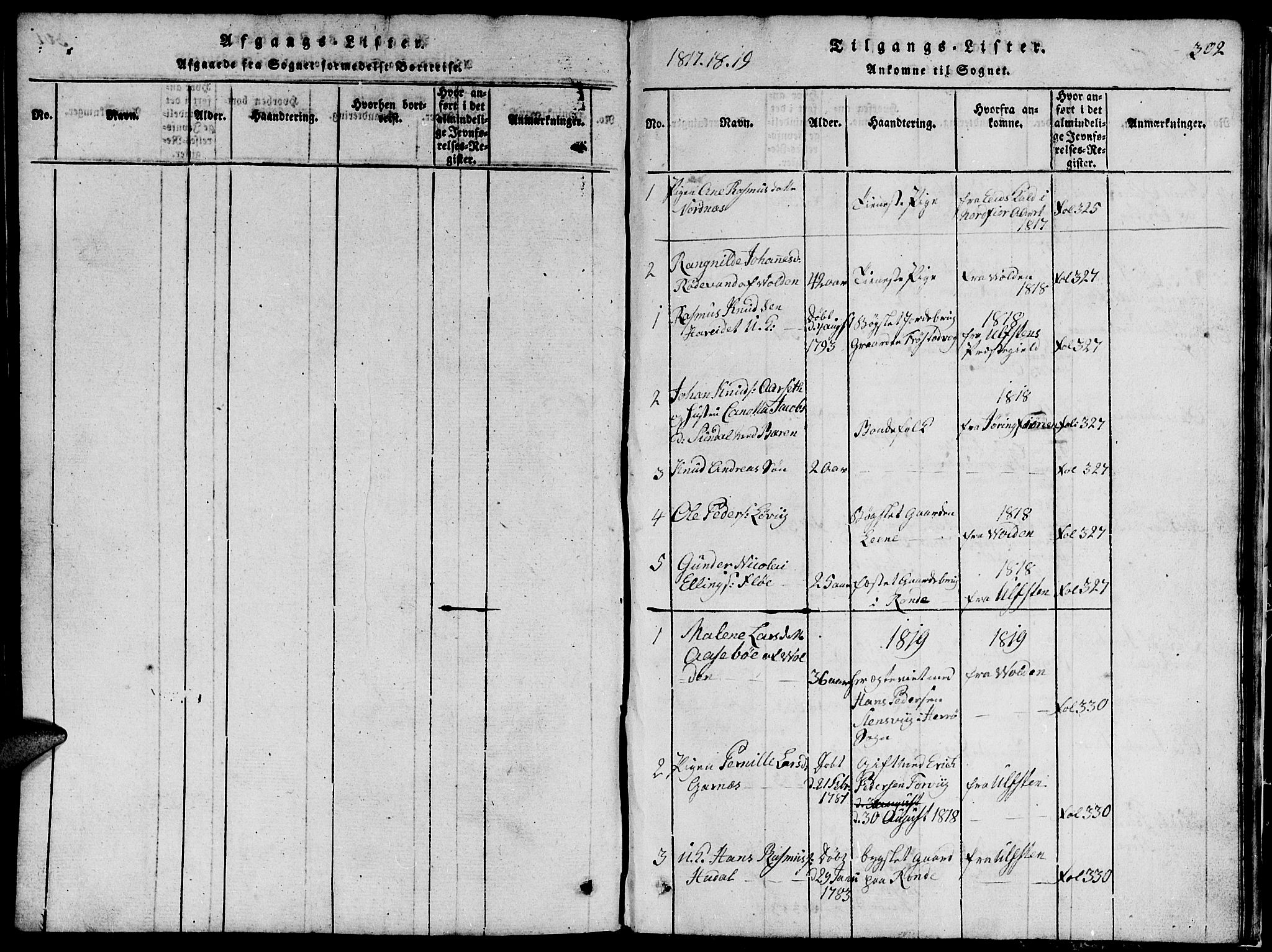 Ministerialprotokoller, klokkerbøker og fødselsregistre - Møre og Romsdal, SAT/A-1454/507/L0078: Klokkerbok nr. 507C01, 1816-1840, s. 302