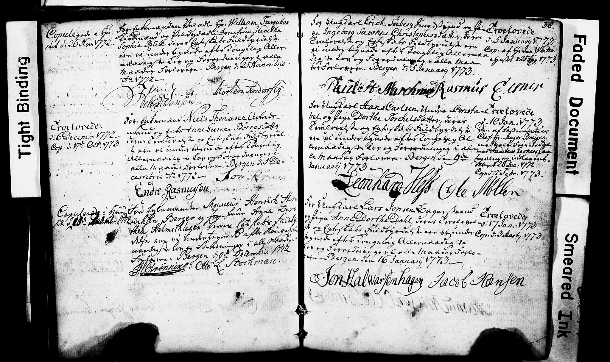 Domkirken sokneprestembete, SAB/A-74801: Forlovererklæringer nr. II.5.1, 1767-1792, s. 38