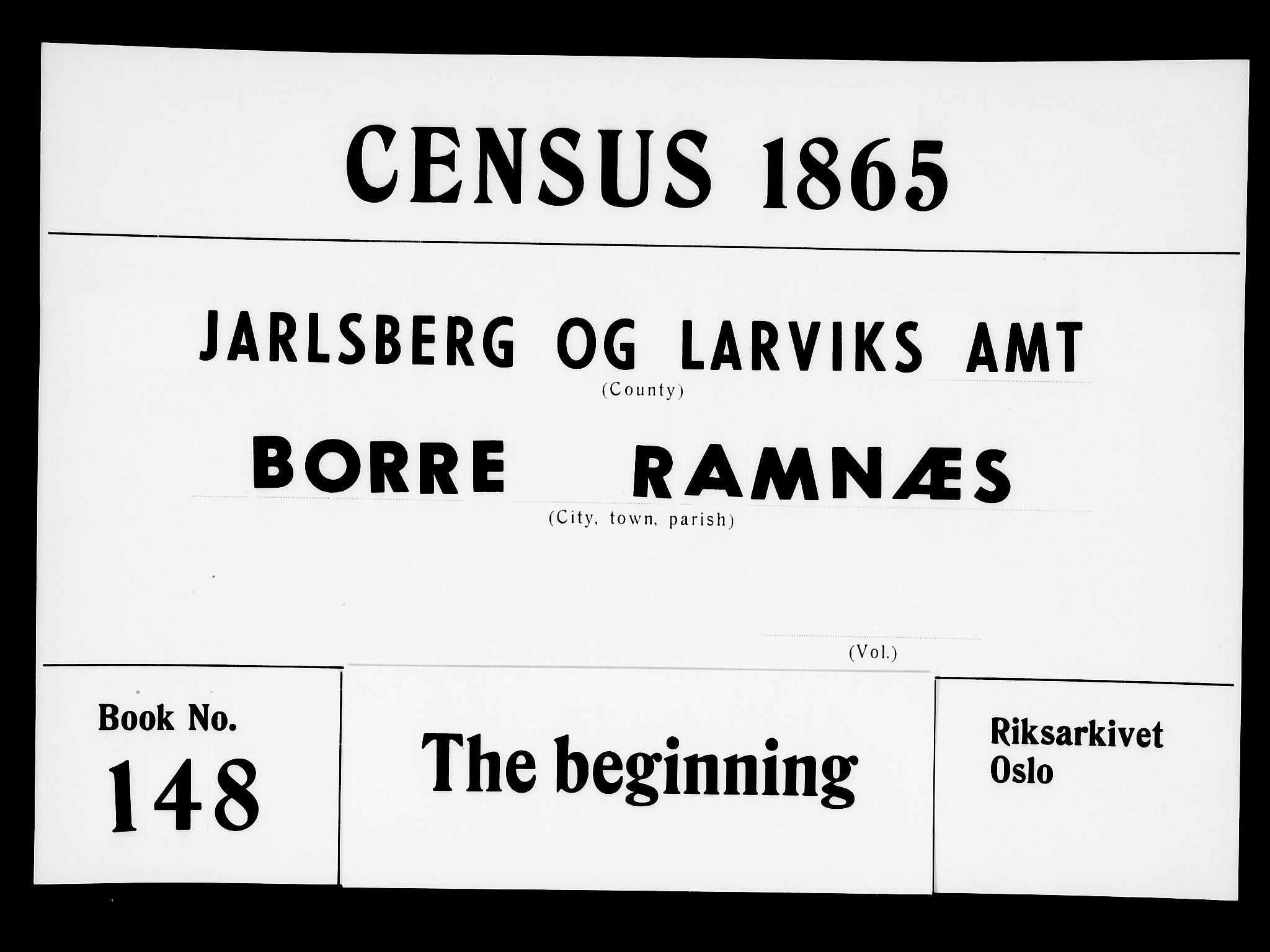RA, Folketelling 1865 for 0718P Ramnes prestegjeld, 1865, s. 1
