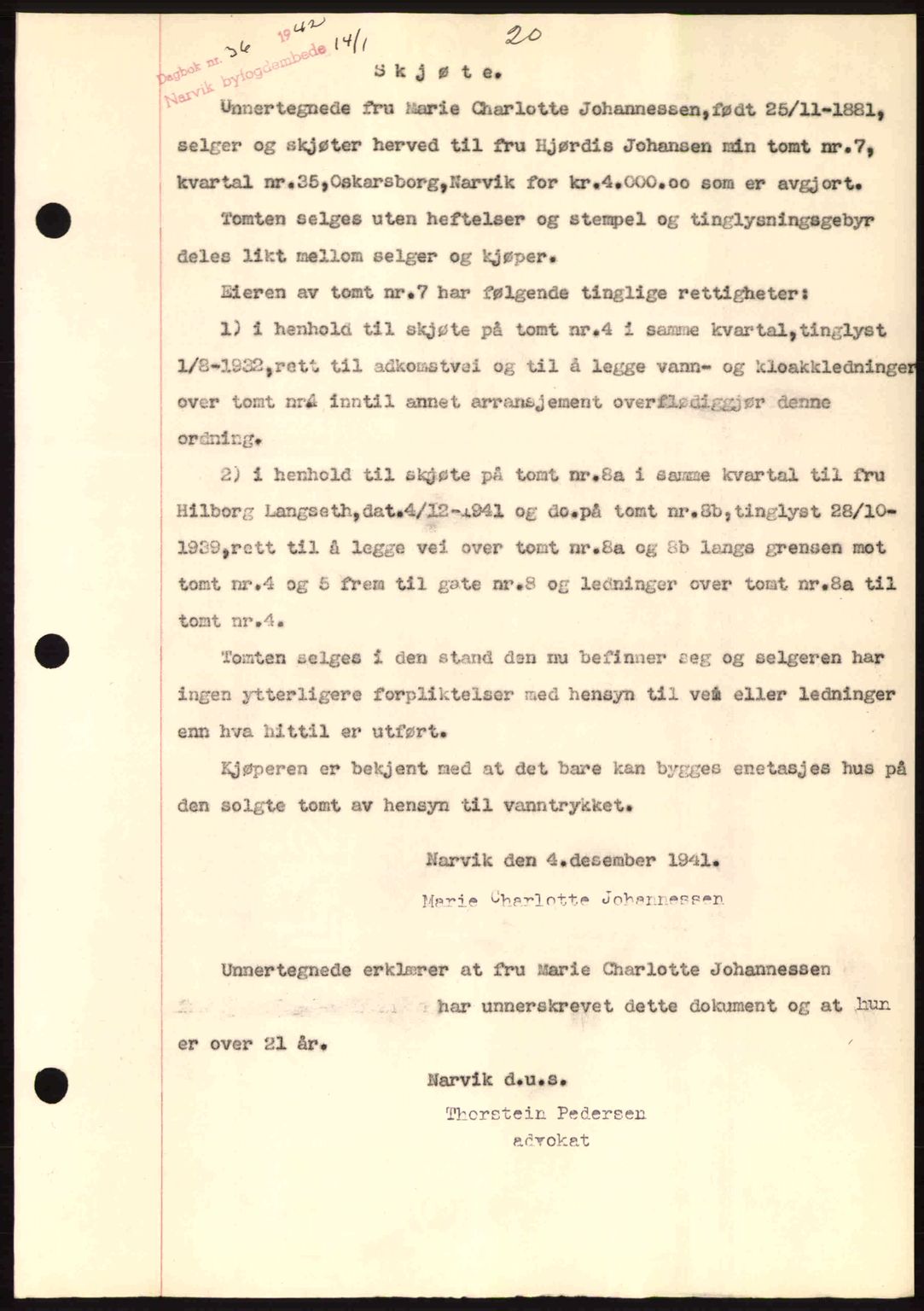 Narvik sorenskriveri, SAT/A-0002/1/2/2C/2Ca: Pantebok nr. A19, 1942-1943, Dagboknr: 36/1942