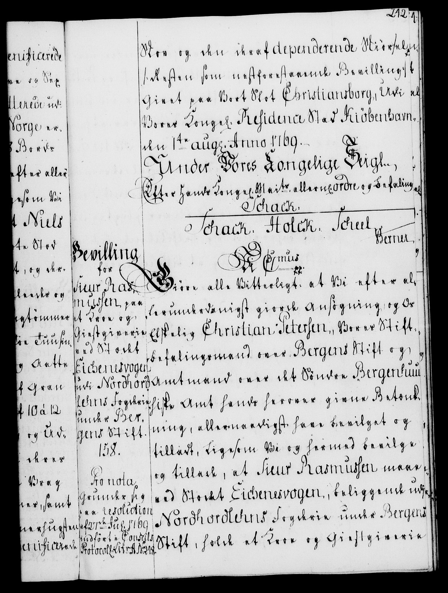 Rentekammeret, Kammerkanselliet, RA/EA-3111/G/Gg/Gga/L0008: Norsk ekspedisjonsprotokoll med register (merket RK 53.8), 1768-1771, s. 242