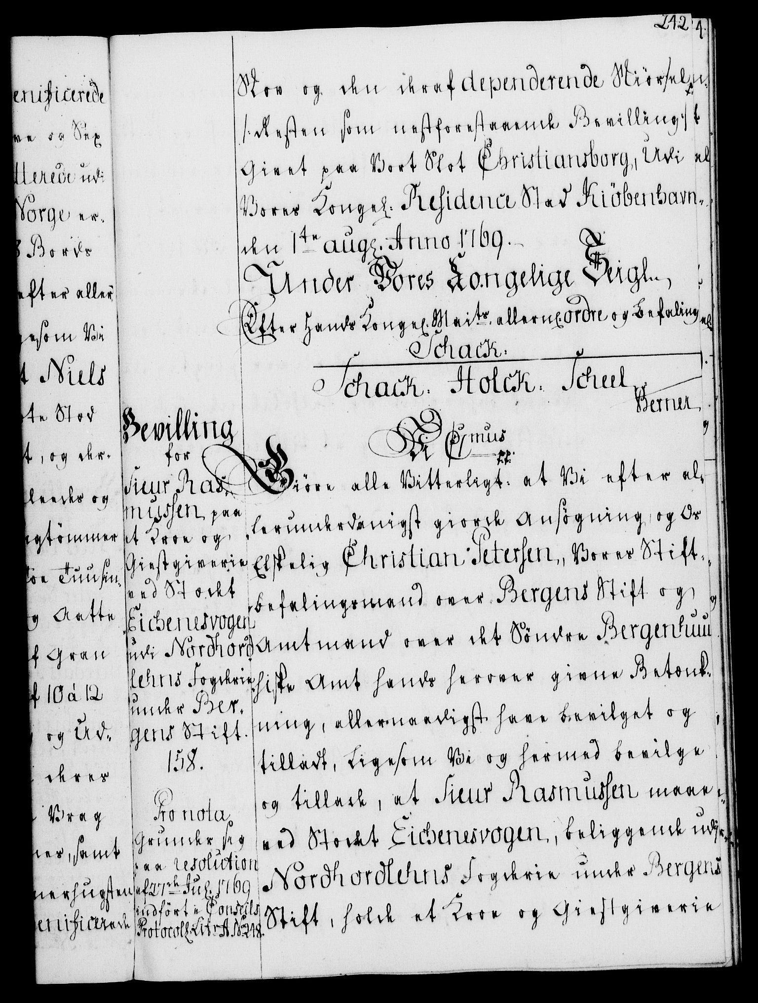 Rentekammeret, Kammerkanselliet, AV/RA-EA-3111/G/Gg/Gga/L0008: Norsk ekspedisjonsprotokoll med register (merket RK 53.8), 1768-1771, s. 242