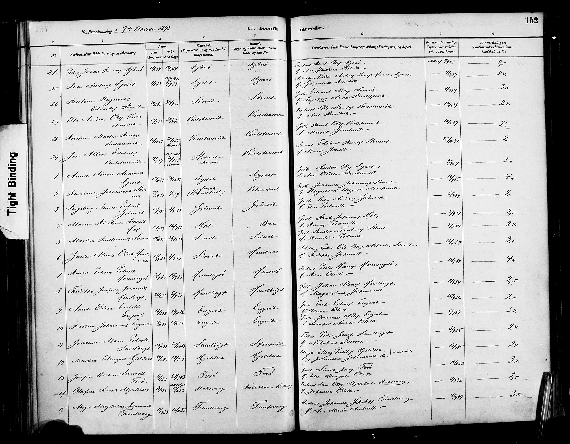 Ministerialprotokoller, klokkerbøker og fødselsregistre - Møre og Romsdal, AV/SAT-A-1454/569/L0819: Ministerialbok nr. 569A05, 1885-1899, s. 152