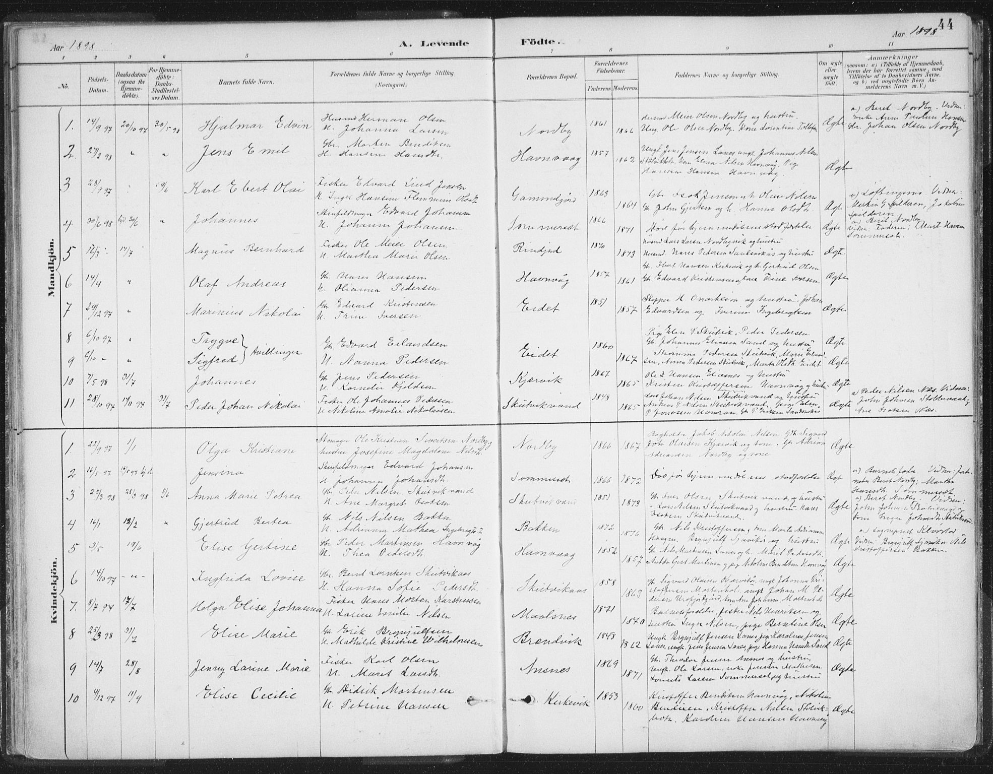Balsfjord sokneprestembete, AV/SATØ-S-1303/G/Gaa/L0007kirke: Ministerialbok nr. 7, 1887-1909, s. 44