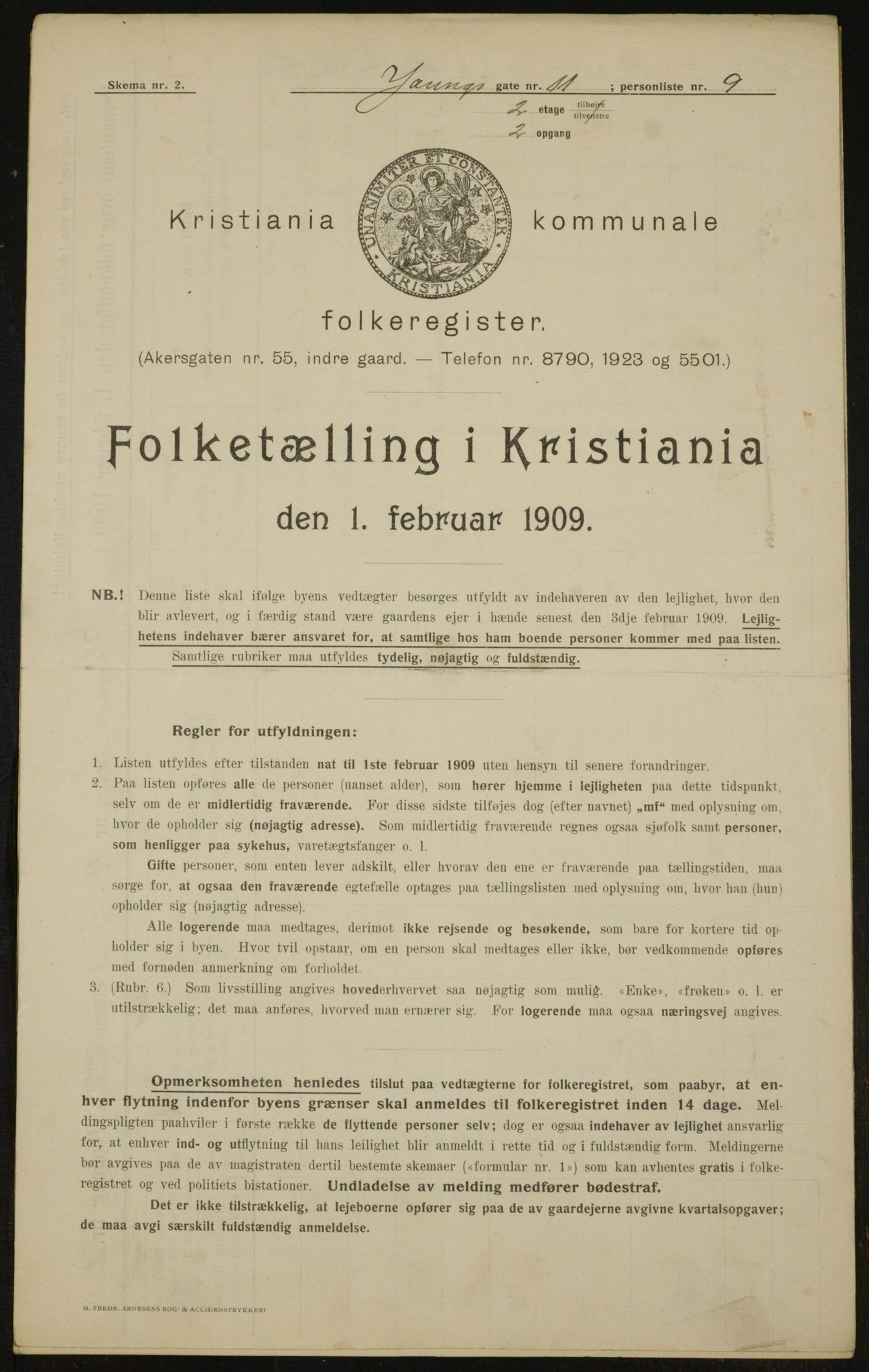 OBA, Kommunal folketelling 1.2.1909 for Kristiania kjøpstad, 1909, s. 116769