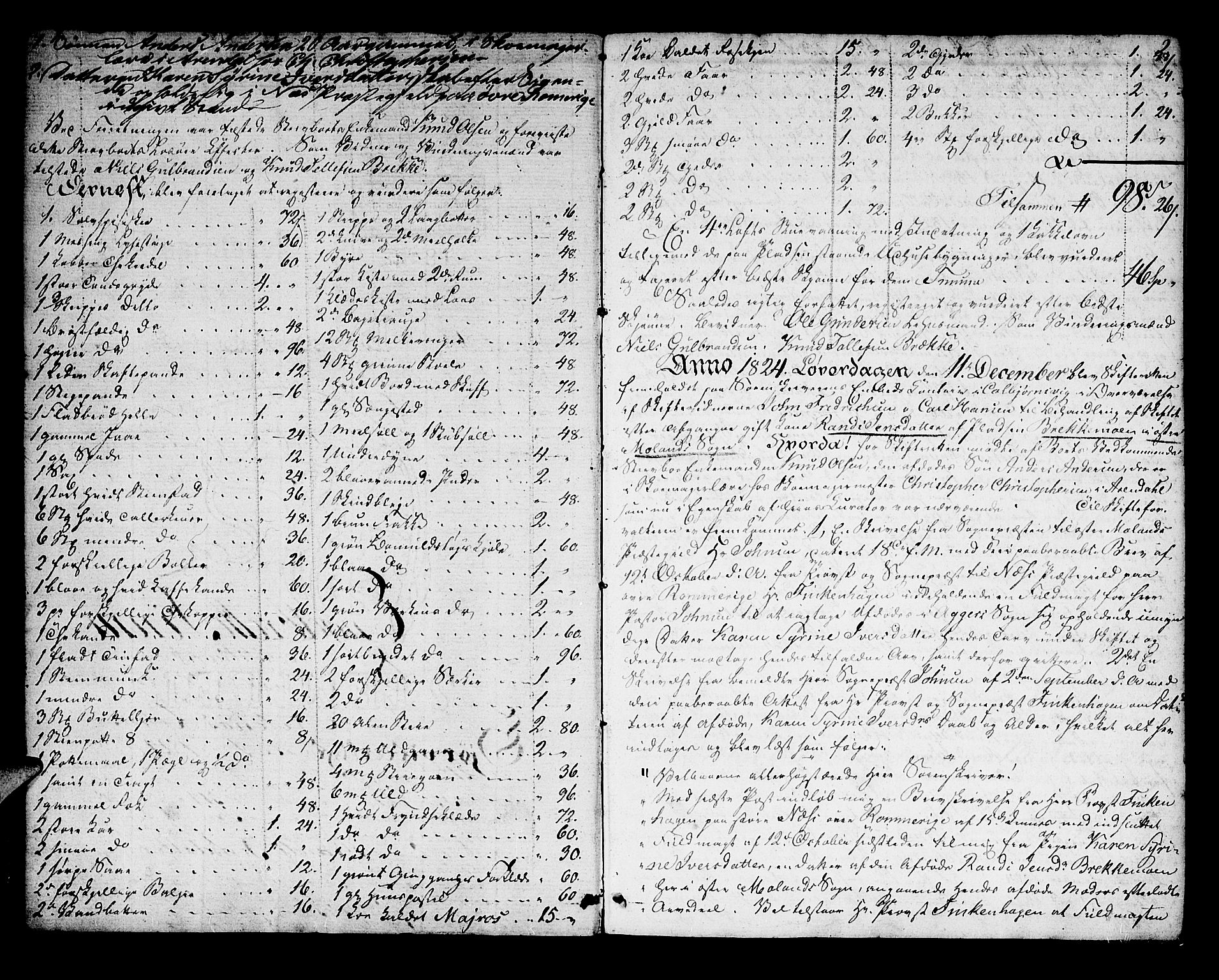 Nedenes sorenskriveri før 1824, SAK/1221-0007/H/Hc/L0060: Skifteprotokoll med register nr 44, 1824-1826, s. 1b-2a