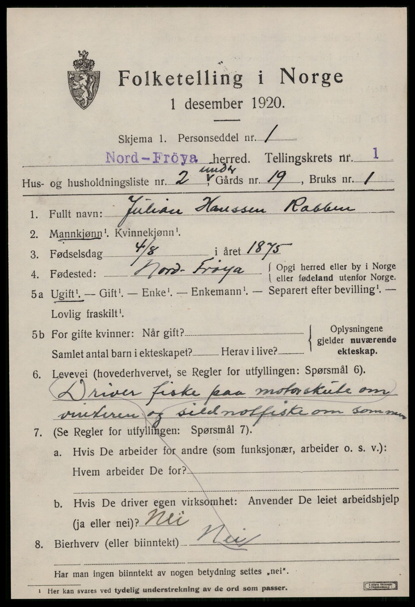 SAT, Folketelling 1920 for 1620 Nord-Frøya herred, 1920, s. 1411