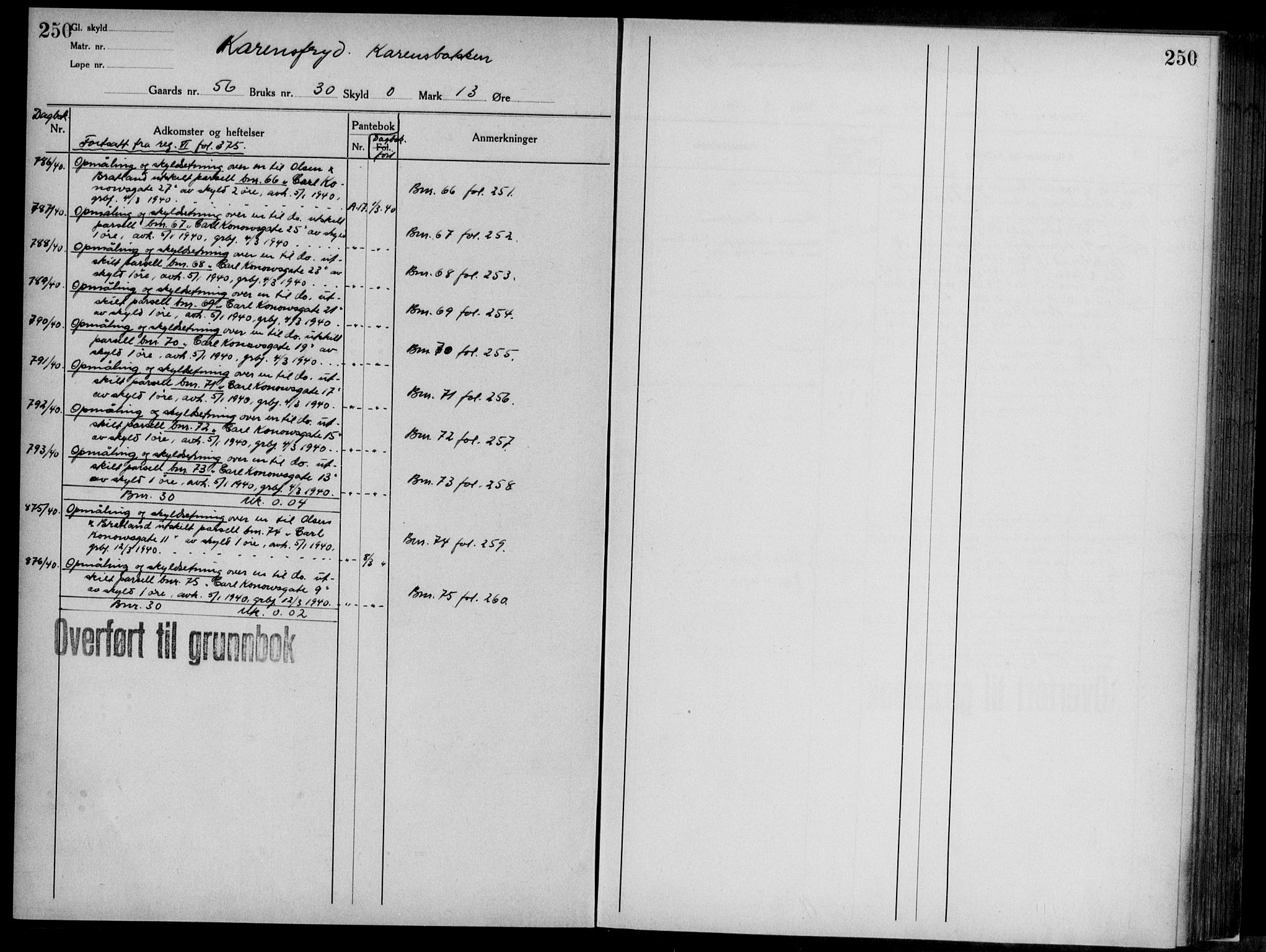 Midhordland sorenskriveri, AV/SAB-A-3001/1/G/Ga/Gab/L0117: Panteregister nr. II.A.b.117, s. 250