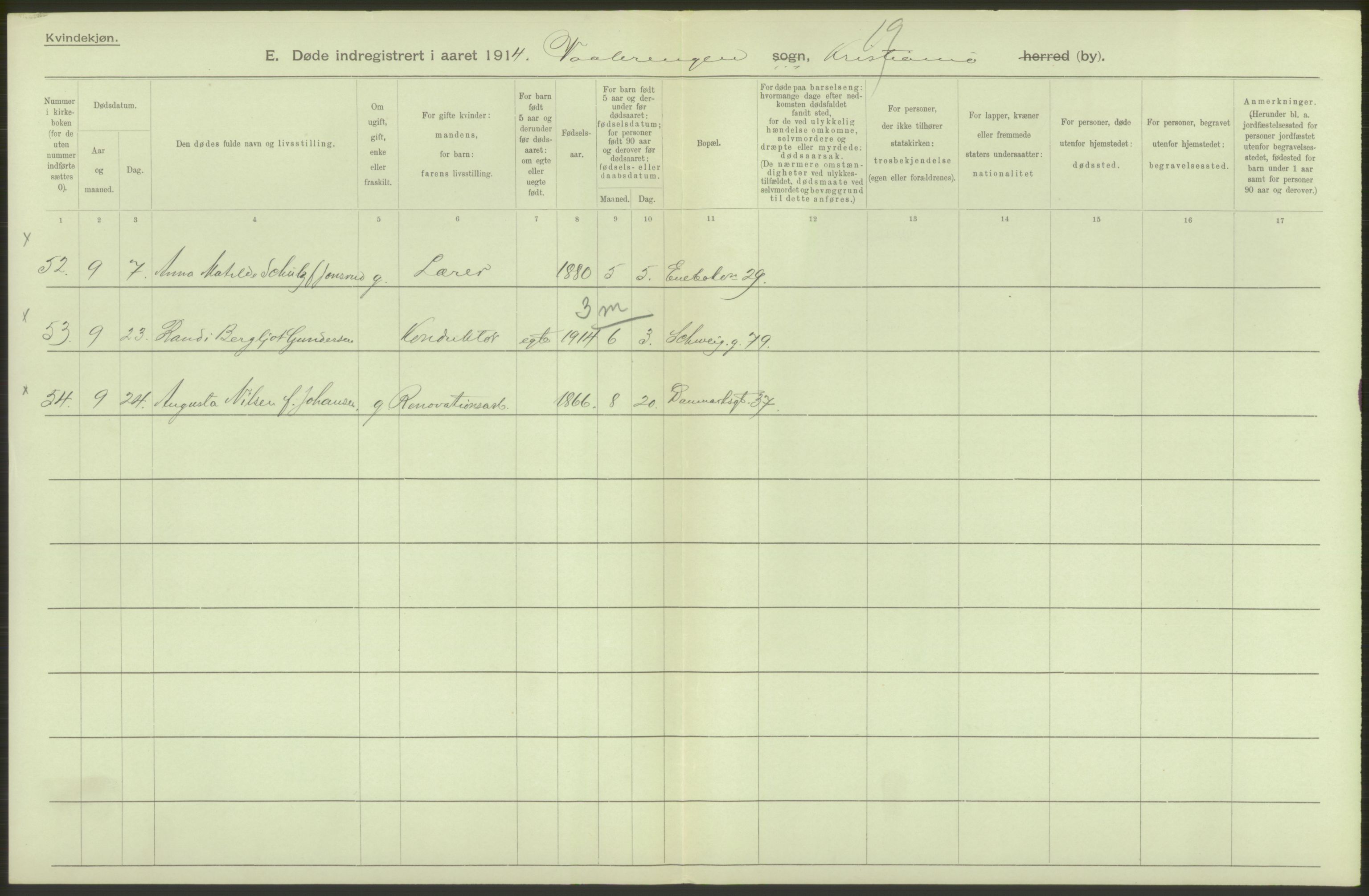 Statistisk sentralbyrå, Sosiodemografiske emner, Befolkning, AV/RA-S-2228/D/Df/Dfb/Dfbd/L0008: Kristiania: Døde, 1914, s. 192