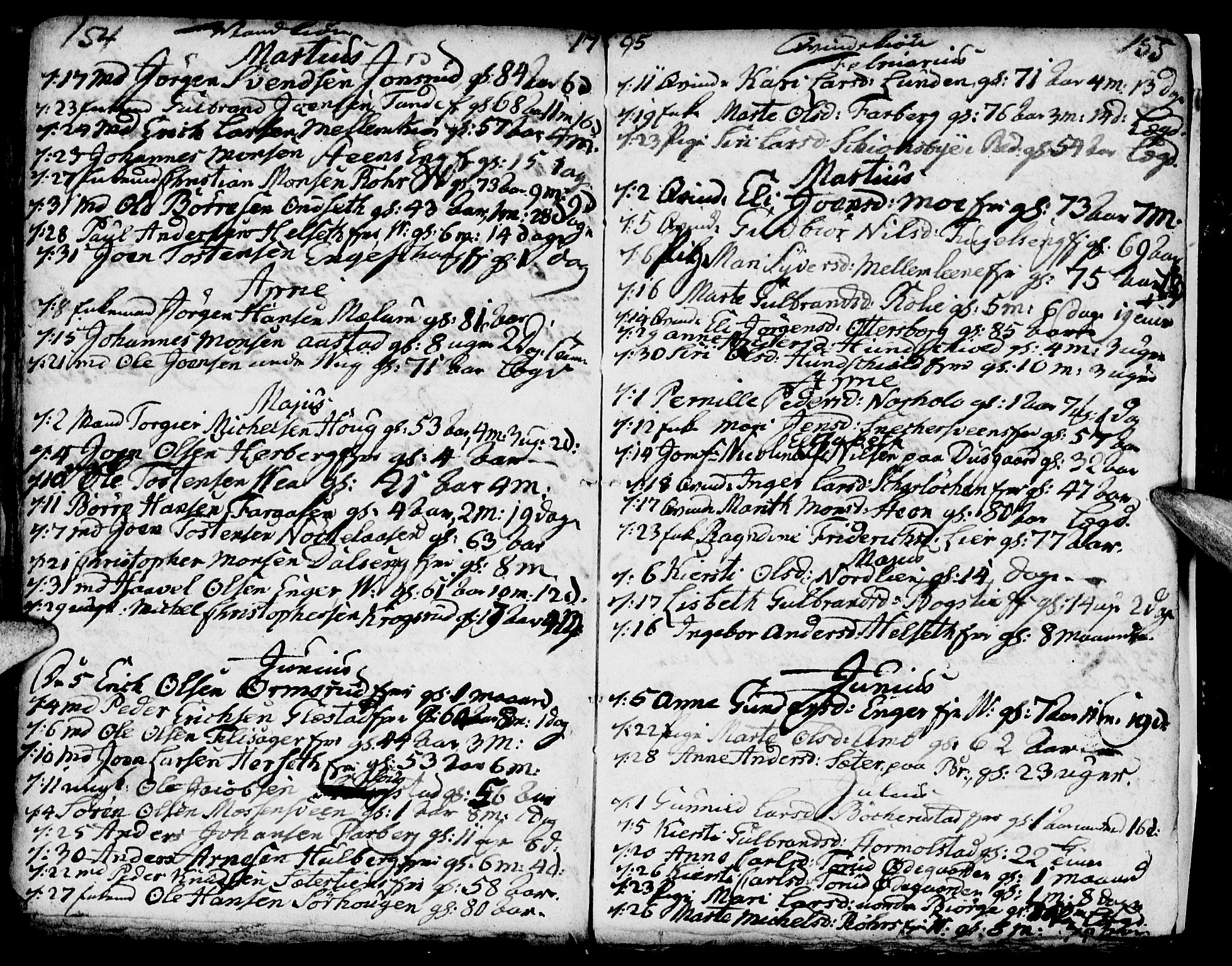 Ringsaker prestekontor, SAH/PREST-014/I/Ia/L0005/0006: Kladd til kirkebok nr. 1F, 1793-1796, s. 154-155